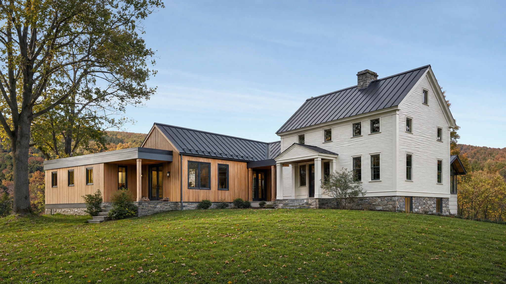 A Vermont farmhouse thoughtfully connected to a contemporary wood addition
