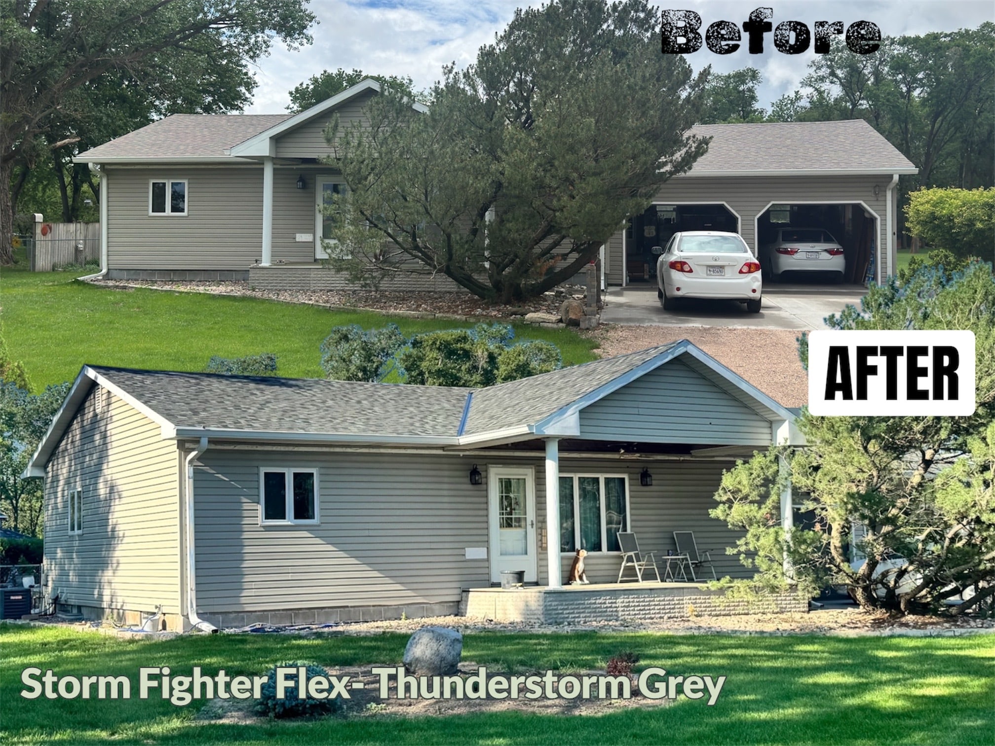 Before and after residential roof replacement