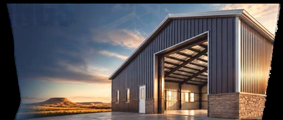 Illustration of an open-front steel farm building