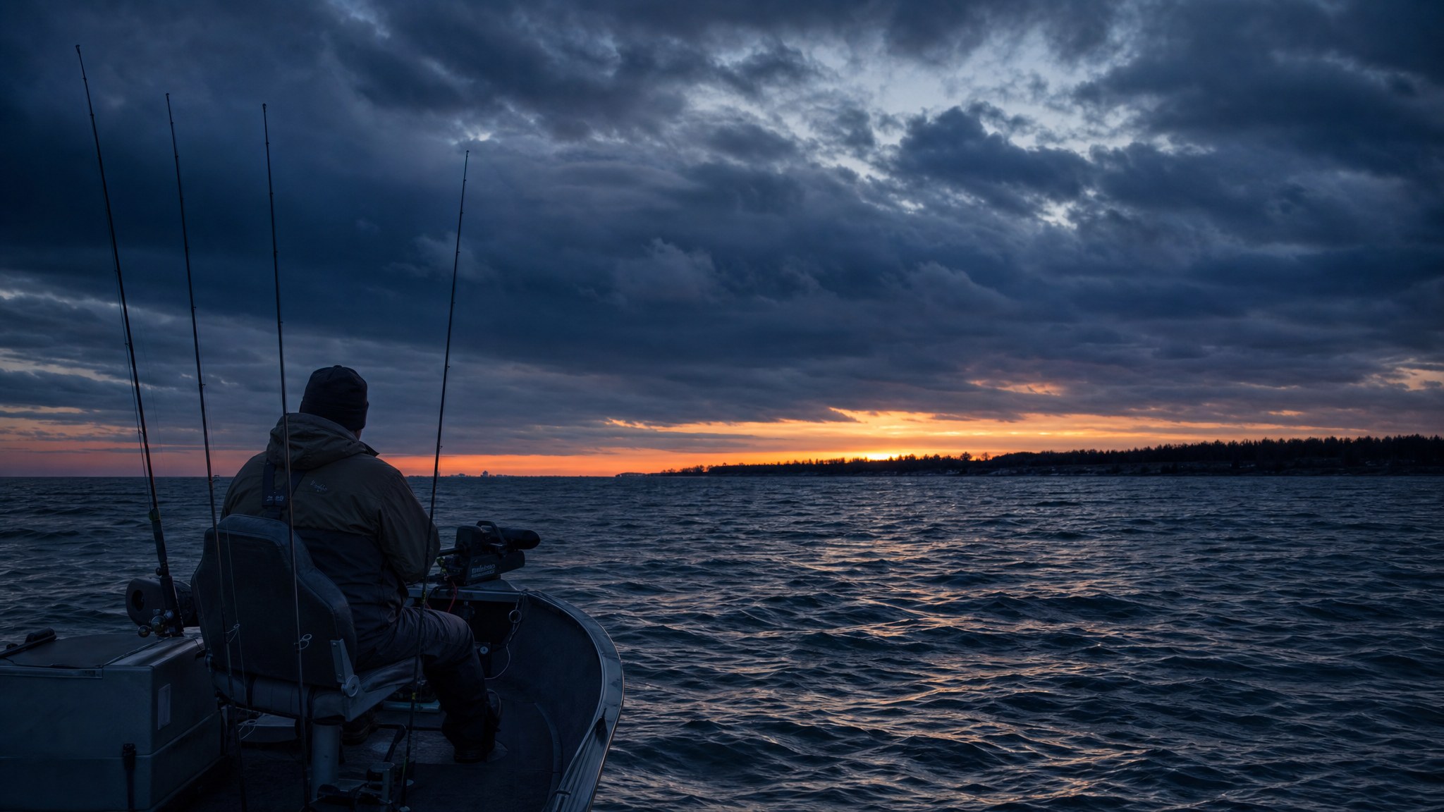 Angler on Michigan water at dawn