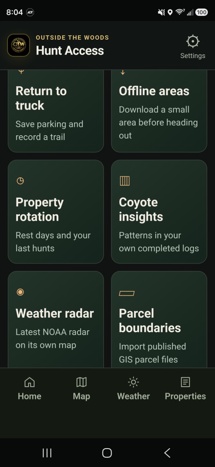 Hunt Access Home screen on a phone