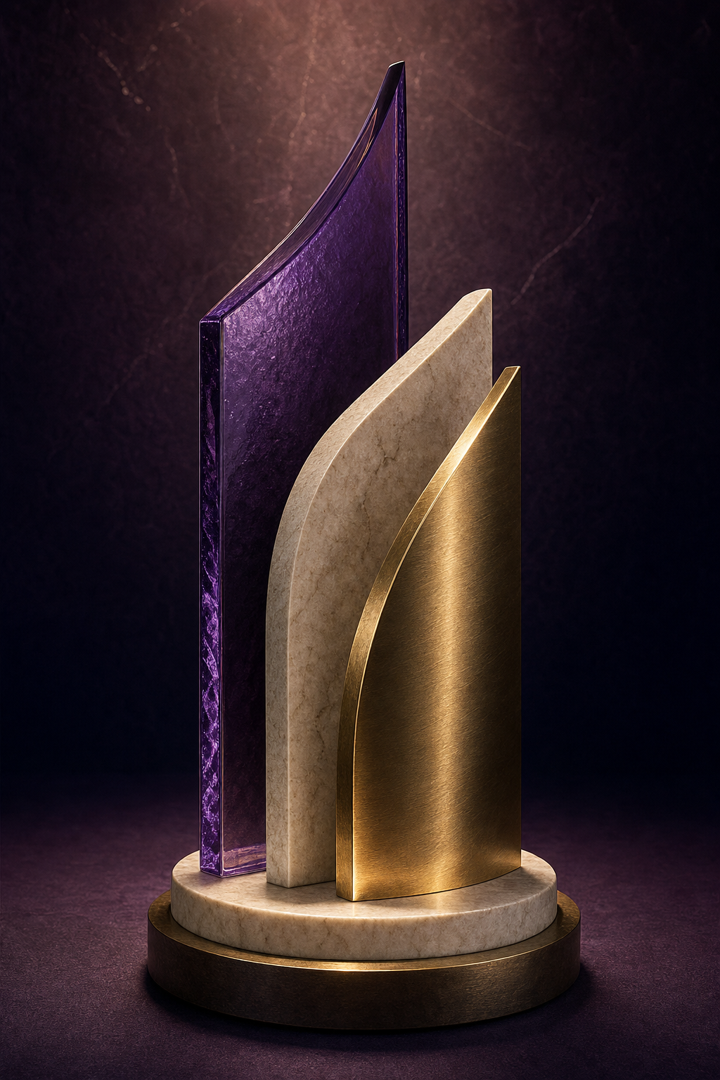 An abstract violet, ivory and gold monument