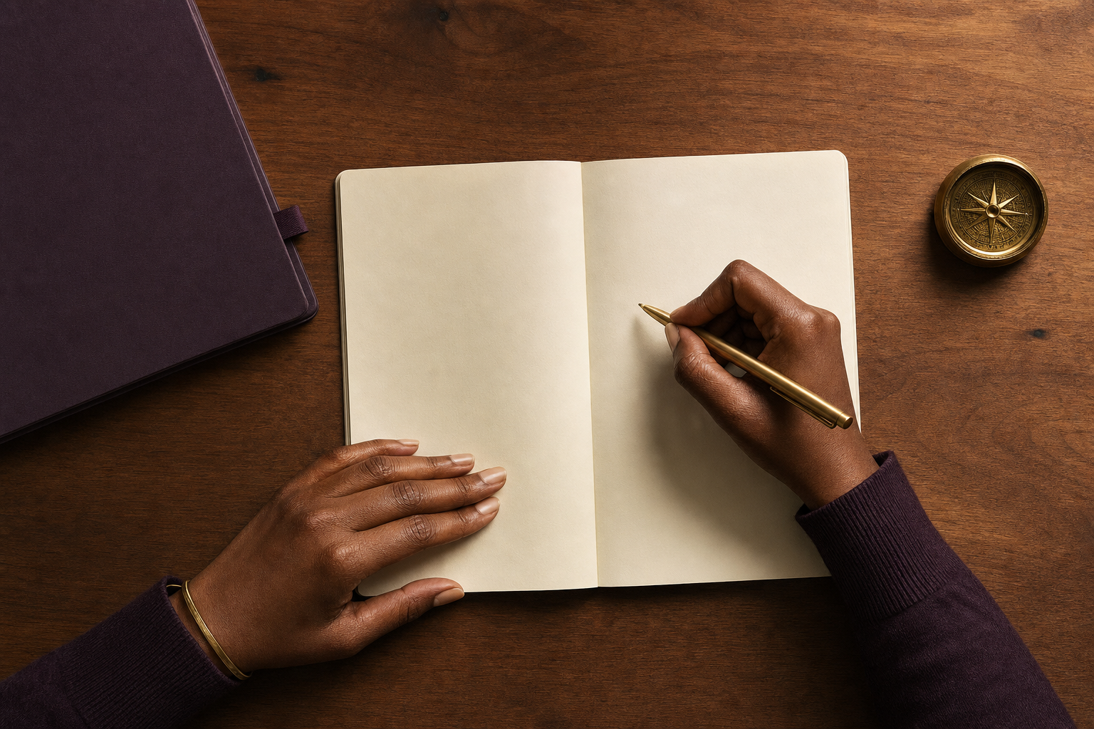 Hands beginning a planning session in an open workbook