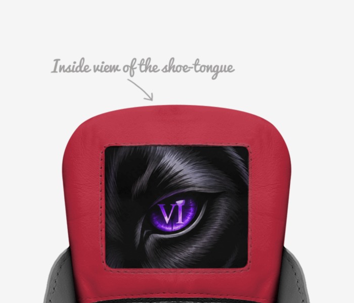 Inside tongue view with the violet-eyed V. Ivory’s mark