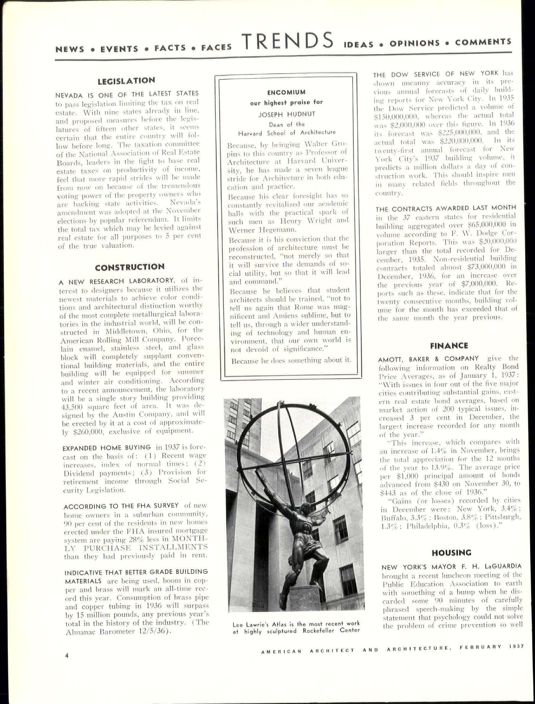 American Architect and Architecture page showing Lee Lawrie’s Atlas at Rockefeller Center