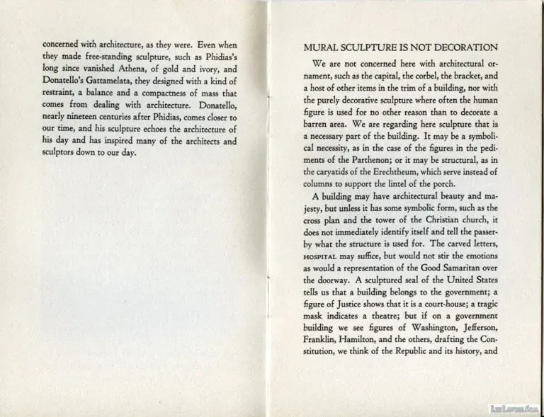 Mural Sculpture Is Not Decoration, pages 3 and 4, Primary sources