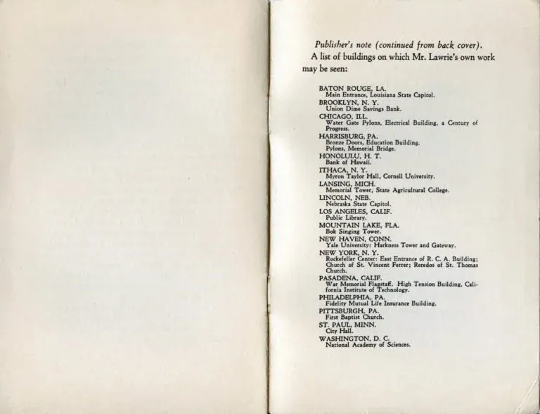 A list of Lawrie’s additional sculptural commissions, Primary sources