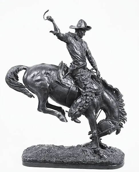 Photograph of The Cowboy, bronze reproduction, c. 1911, Later bronze version identified by the Metropolitan Museum of Art as a reproduction of the Columbian Cowboy., from Lee Lawrie’s World’s Columbian Exposition · 1893 collection.