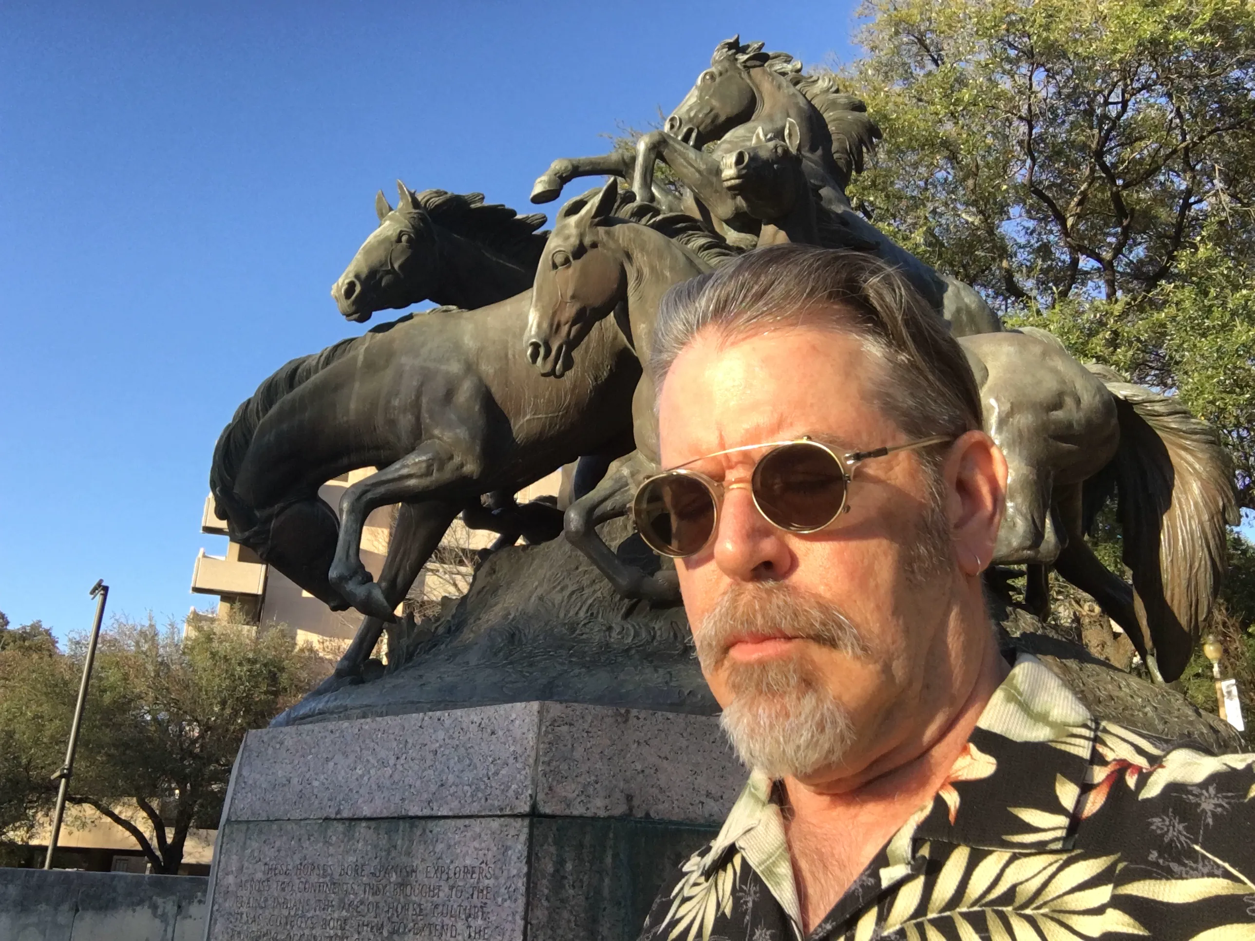 Photograph of A. Phimister Proctor’s Mustangs, University of Texas at Austin, The author with Proctor’s Mustangs in 2017. Texas Exes will recognise the bronze group on the UT Austin campus., from Lee Lawrie’s World’s Columbian Exposition · 1893 collection.