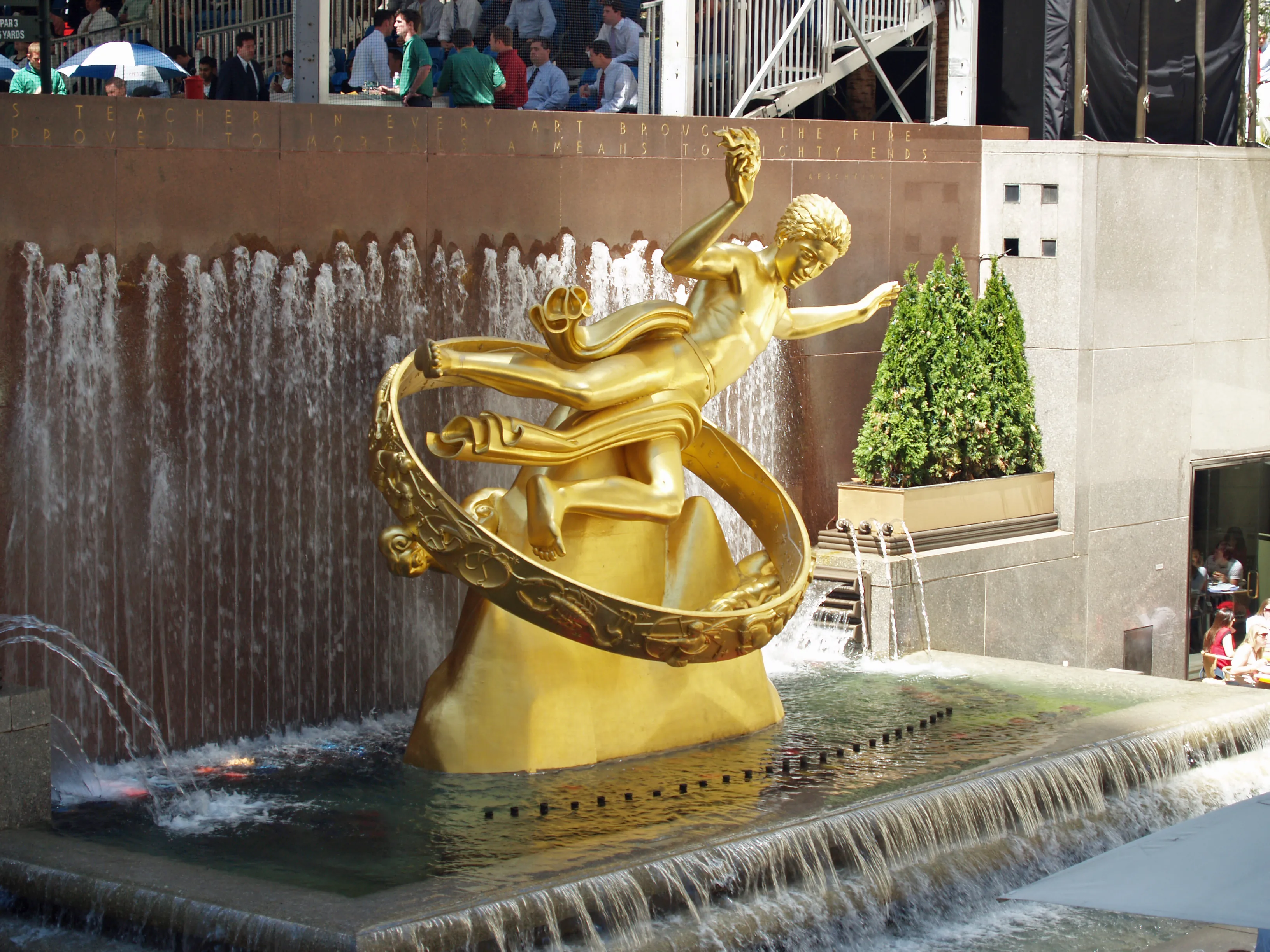 Prometheus sculpture above the Lower Plaza at Rockefeller Center