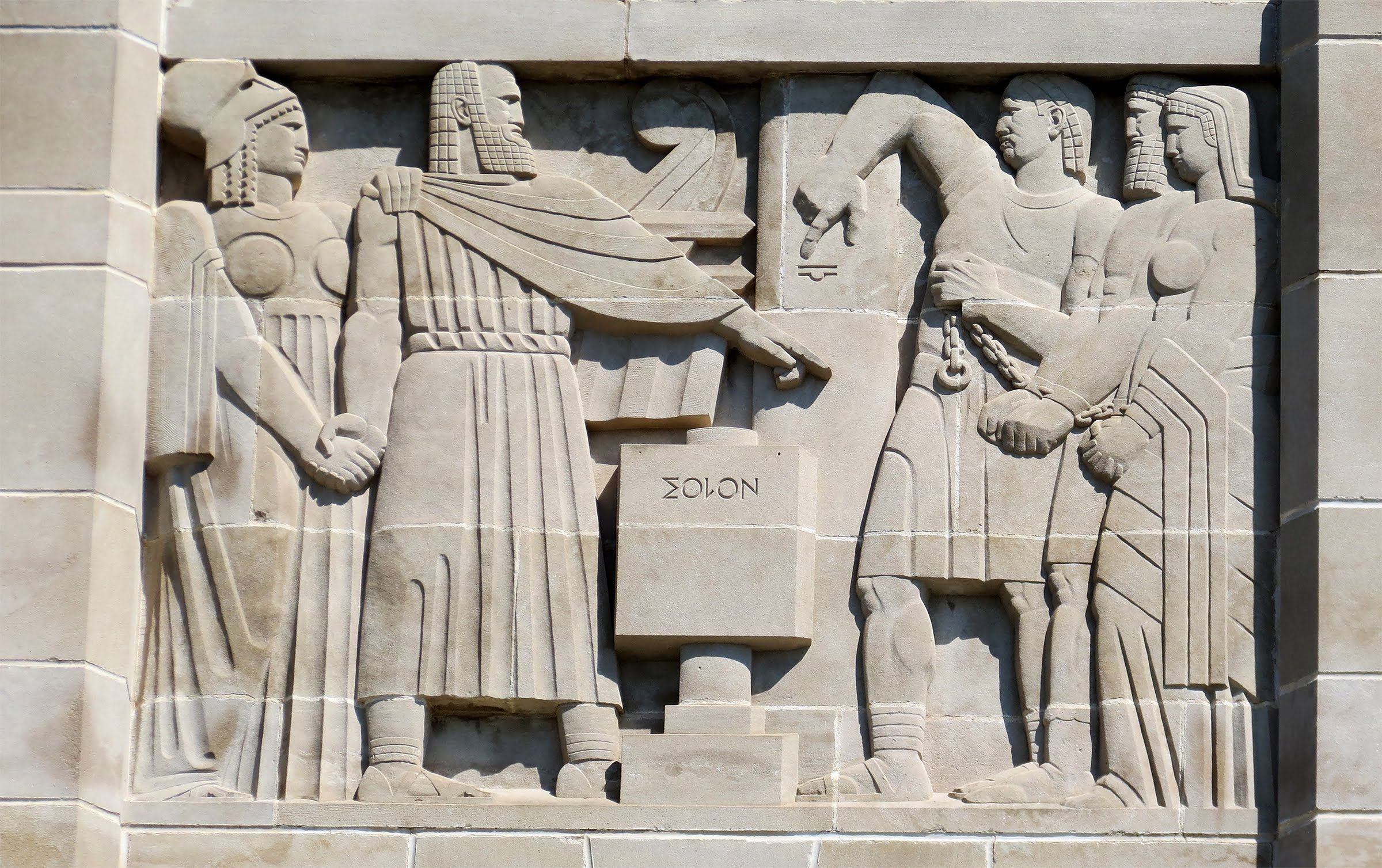 Solon giving a new constitution to Athens relief at the Nebraska State Capitol