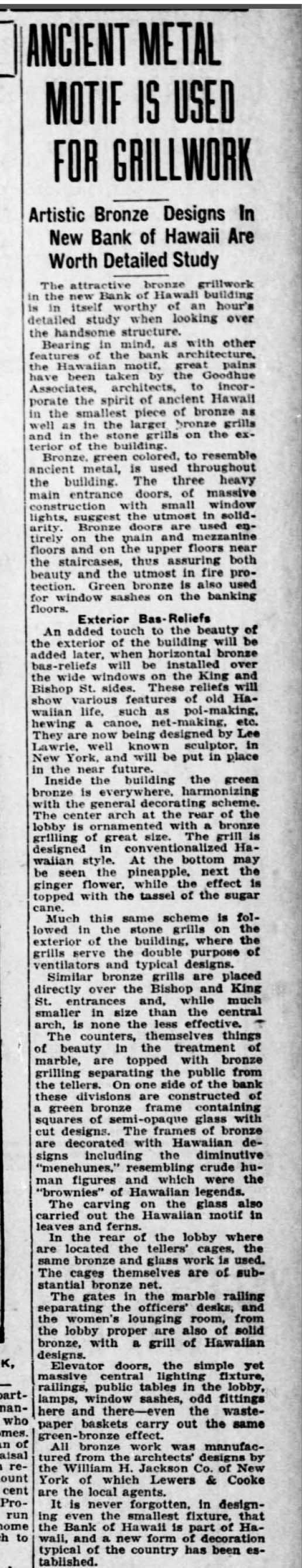 “Ancient Metal,” Honolulu Star-Bulletin, March 28, 1927, Honolulu, Hawaii