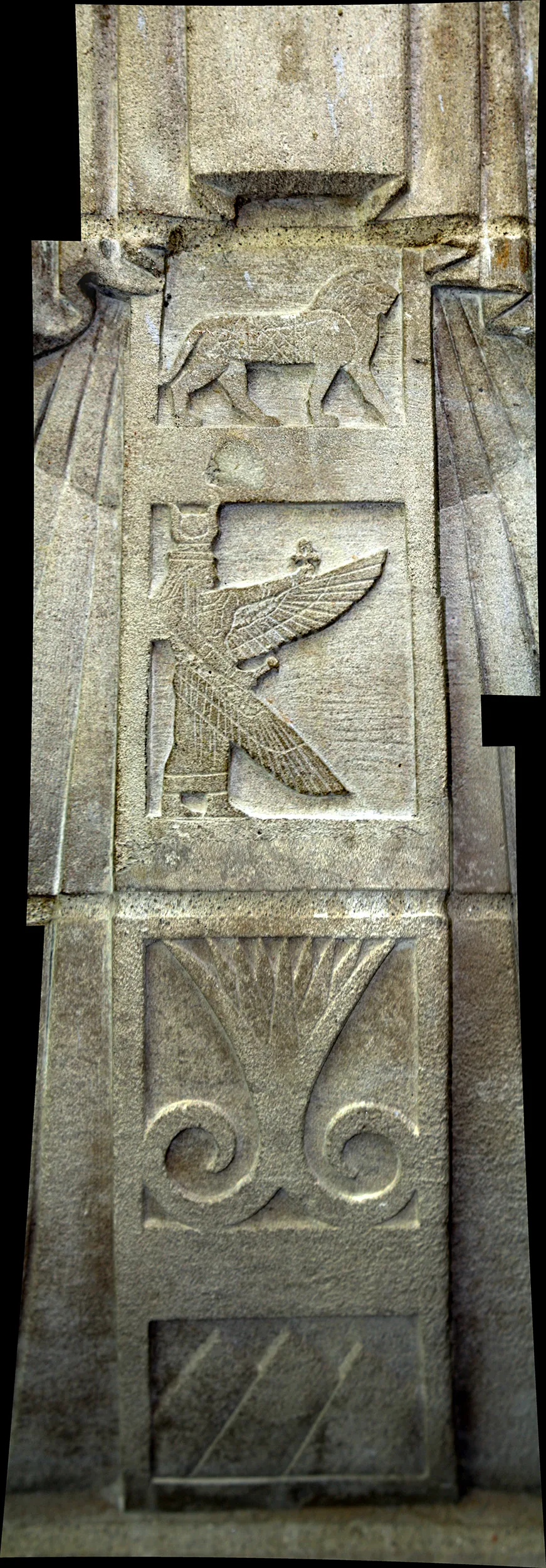 Symbols on the Caryatids, Los Angeles Public Library