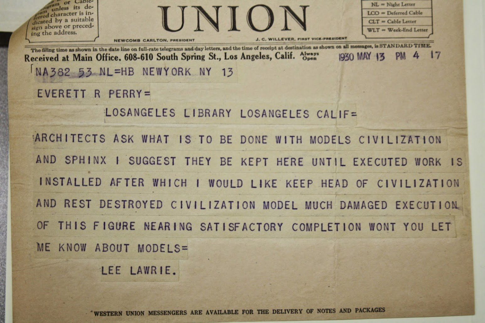 Model note, Los Angeles Central Public Library · 1927