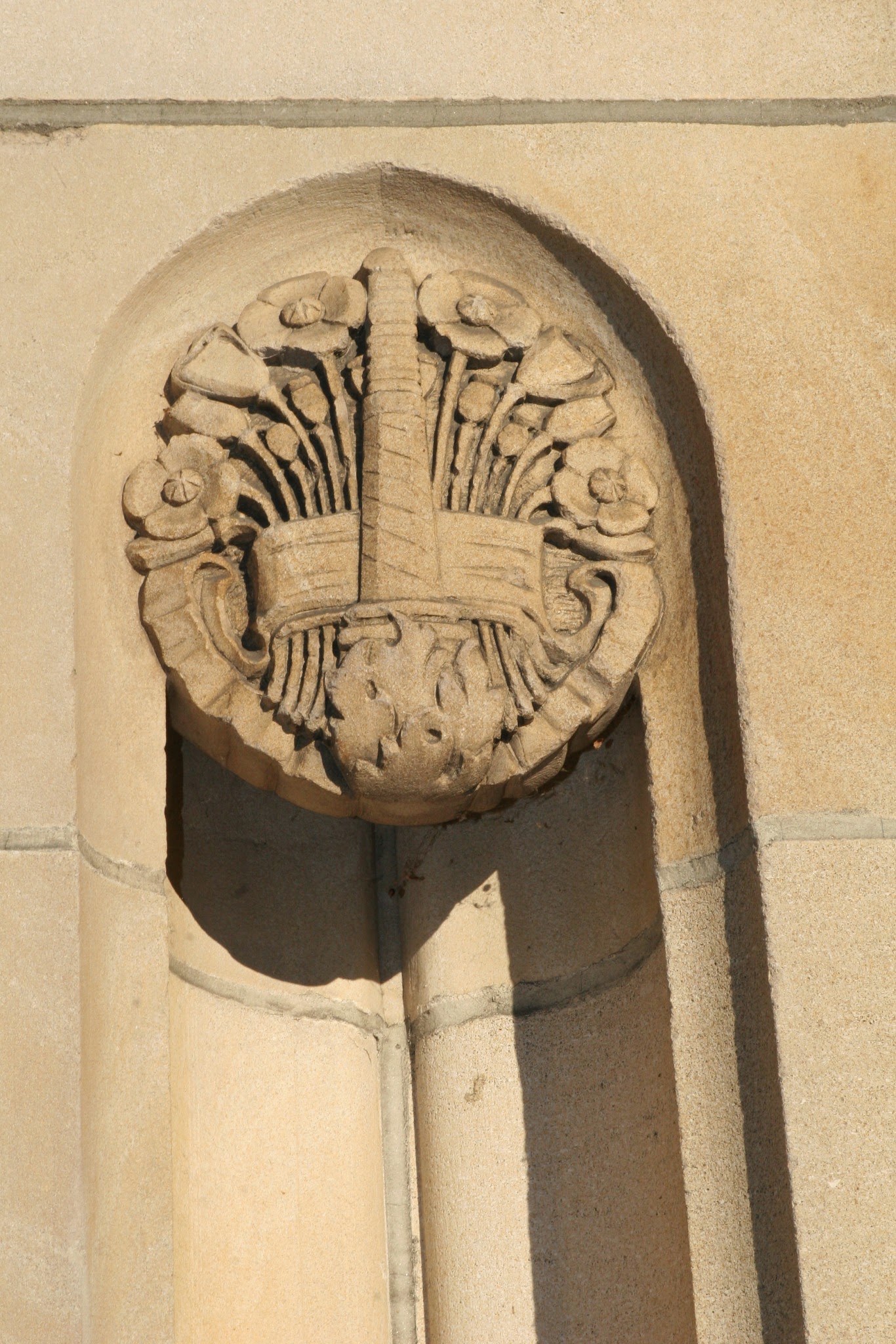 Carved heraldic detail on the Church of the Heavenly Rest facade