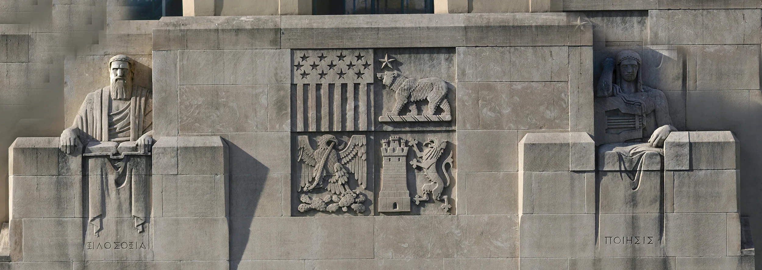 The Philosopher and the Poet on the north façade, Los Angeles, California