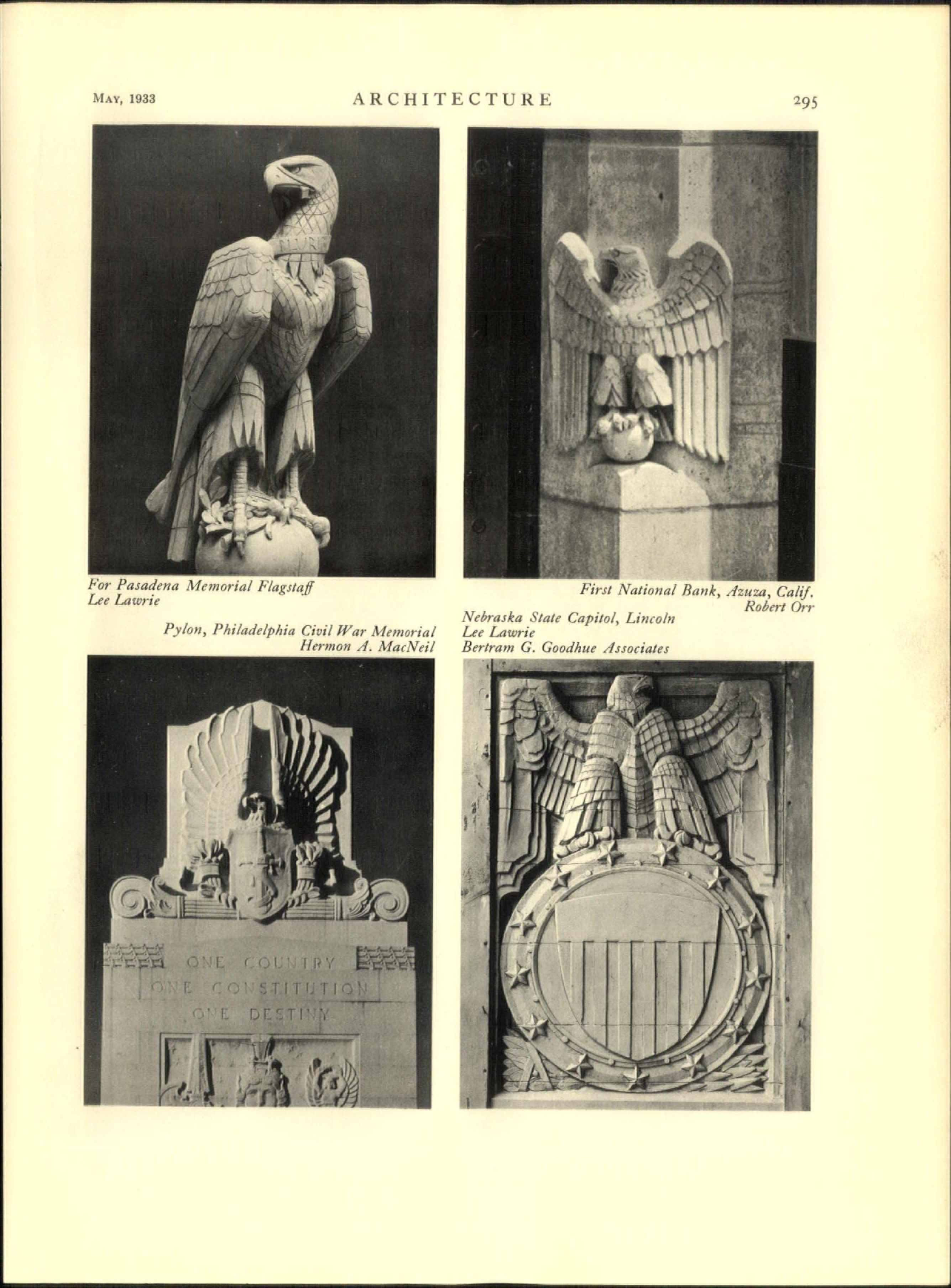 Eagle studies from American Architect, May 1933, Civic, educational & memorial sculpture