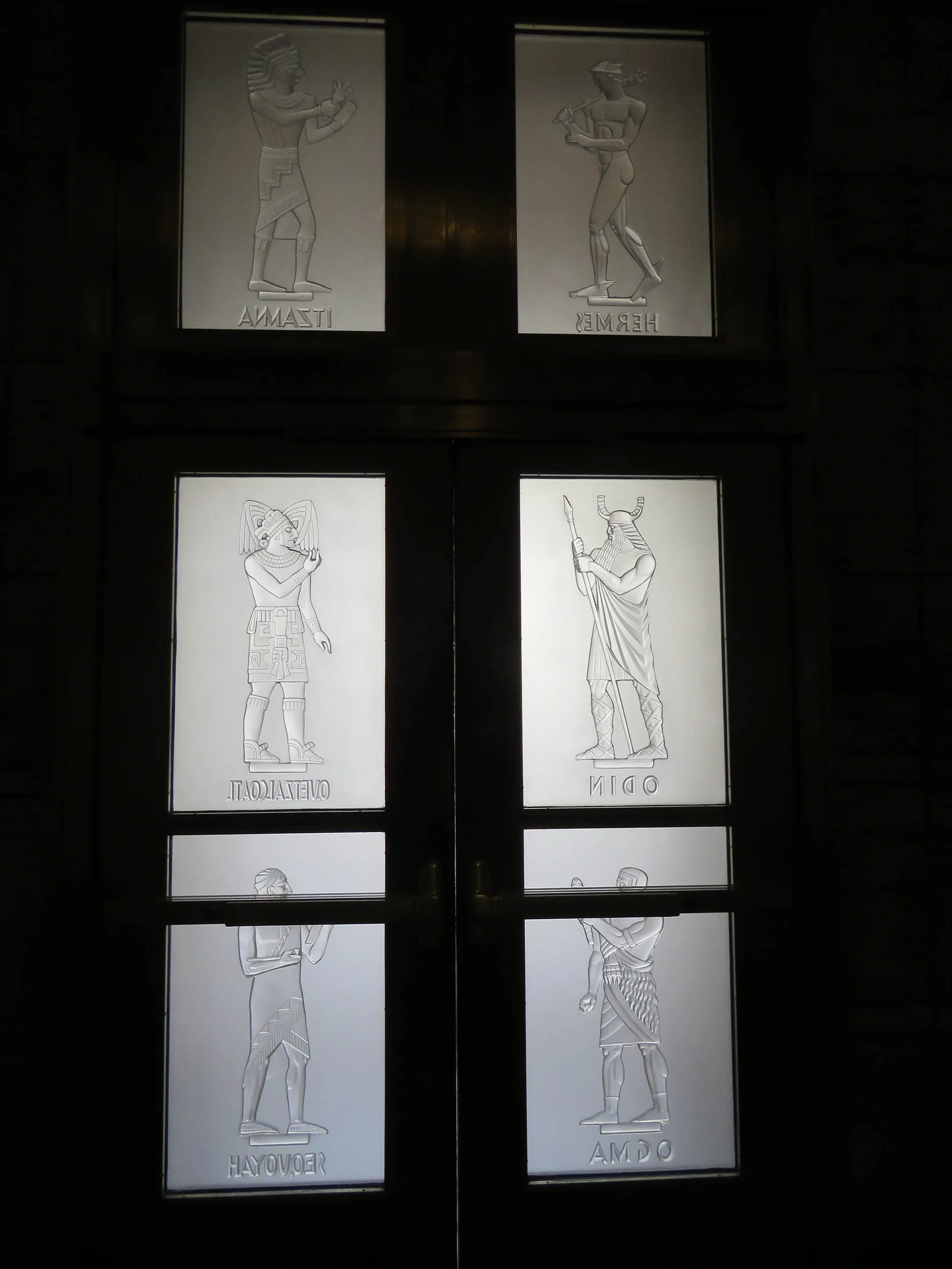 Glass panels depicting legendary scribes, Library of Congress · John Adams Building