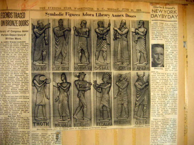 Contemporary newspaper feature on the alphabet doors, Library of Congress · John Adams Building