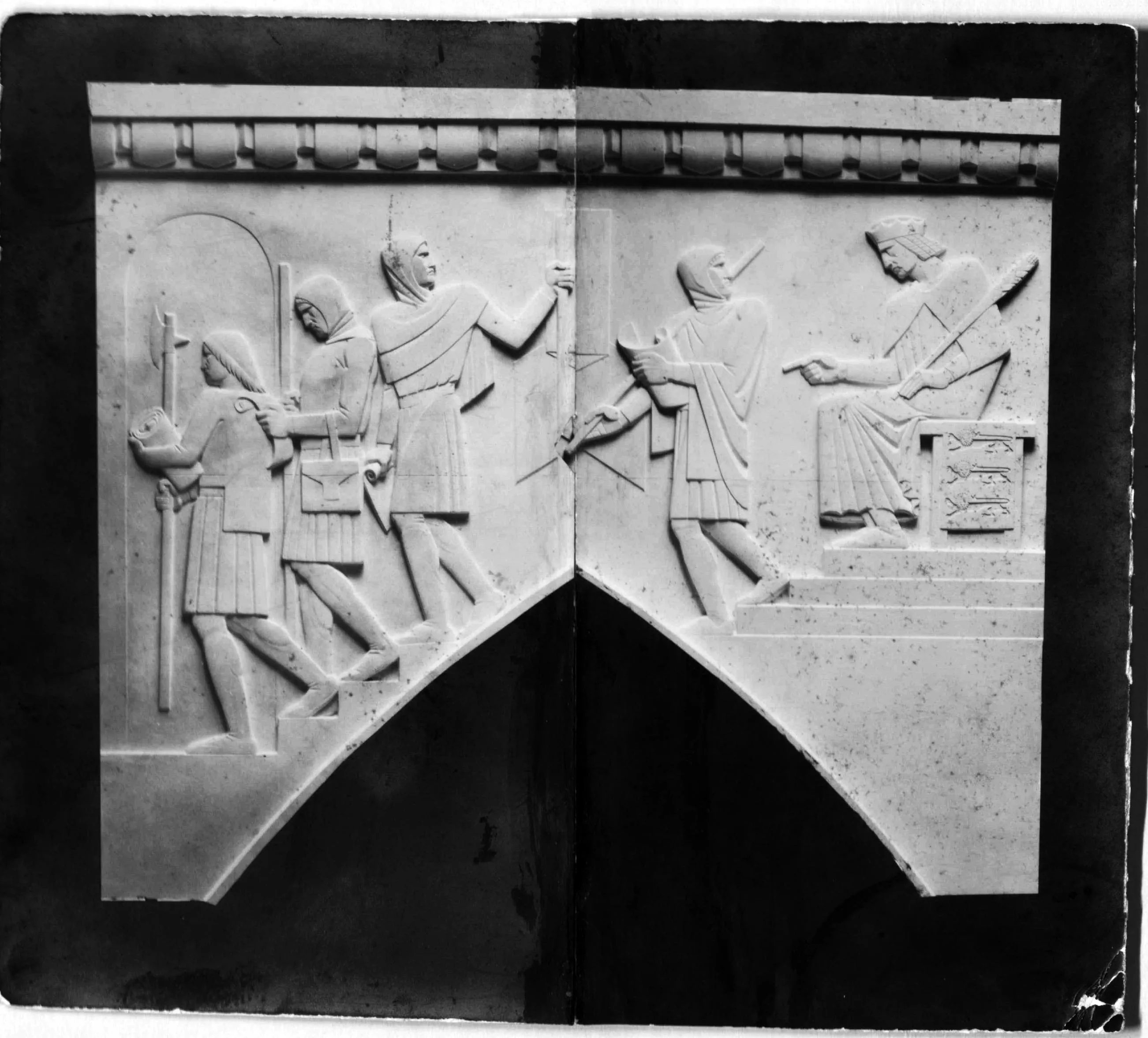 Photograph representing Cornell University. Works at Cornell University, including the Myron Taylor Hall mural at Cornell Law School and the Andrew Dickson White Sarcophagus.