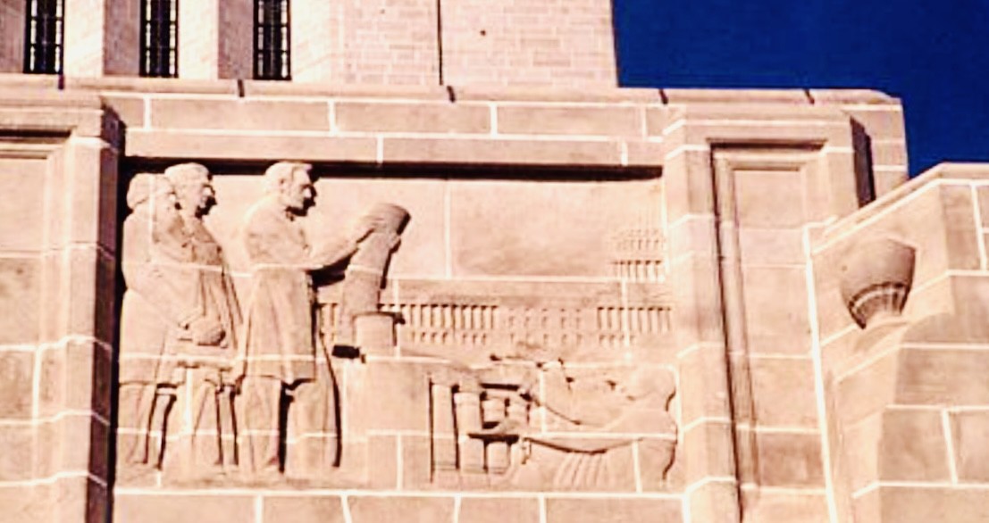 The Emancipation Proclamation relief on the exterior of the Nebraska State Capitol