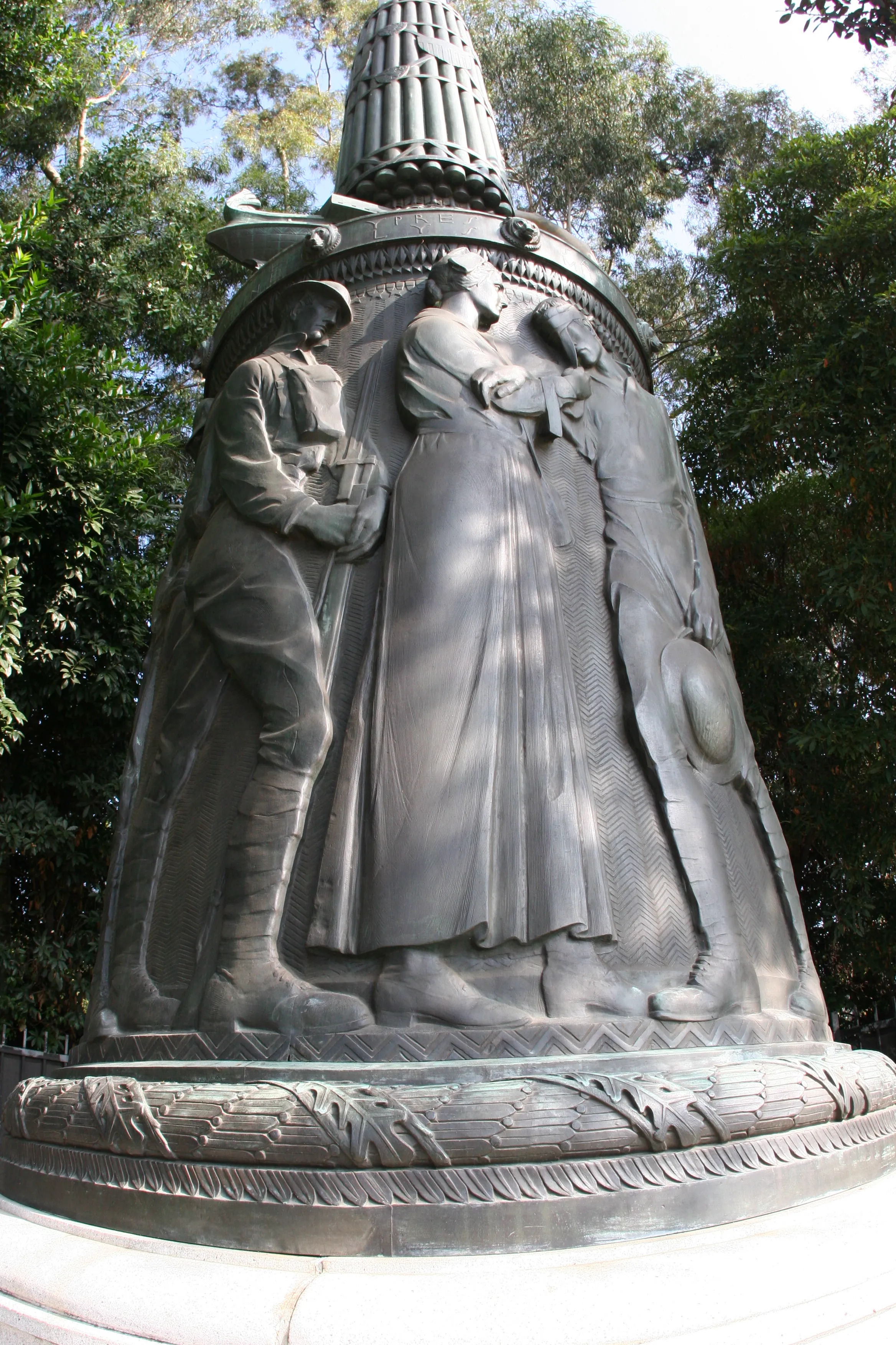 Photograph of Bronze figures beneath the flagstaff, from Lee Lawrie’s Pasadena, California · 1923 collection.