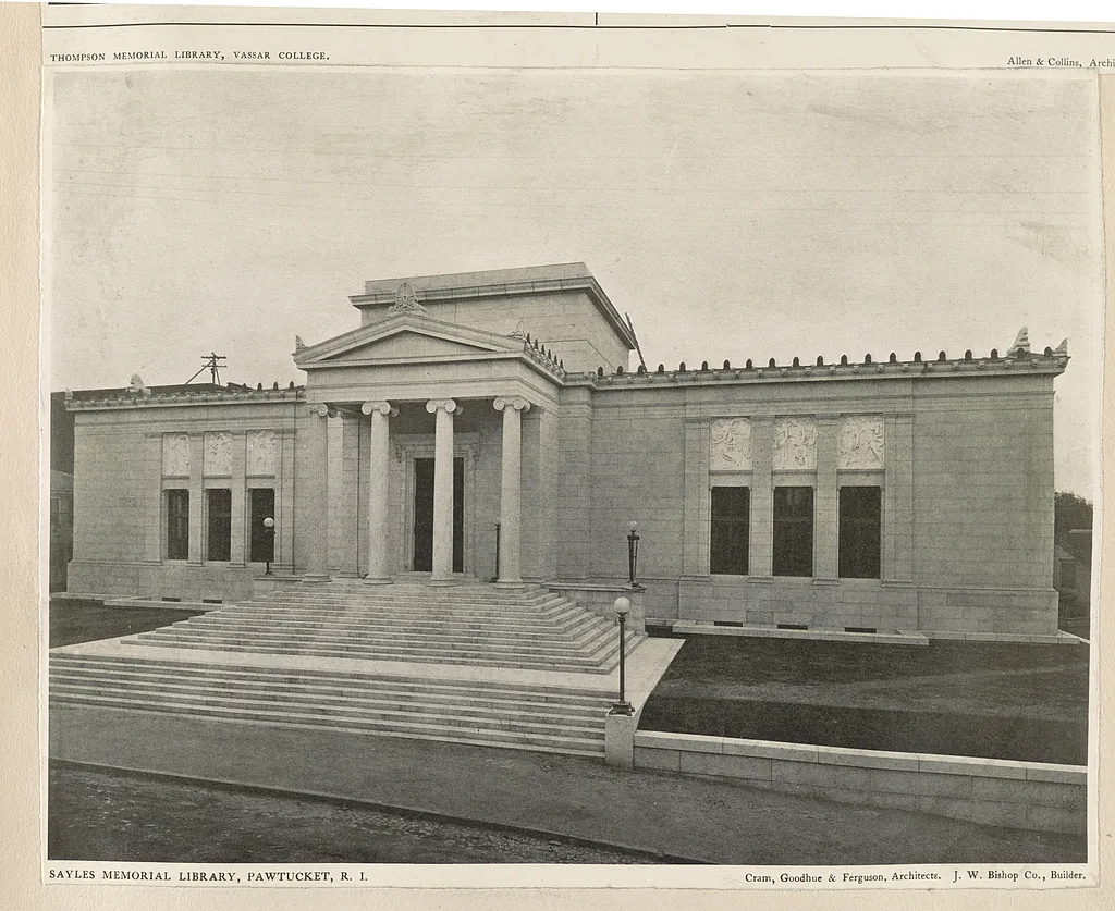 Historic view of the Deborah Cook Sayles Public Library, Pawtucket, Rhode Island