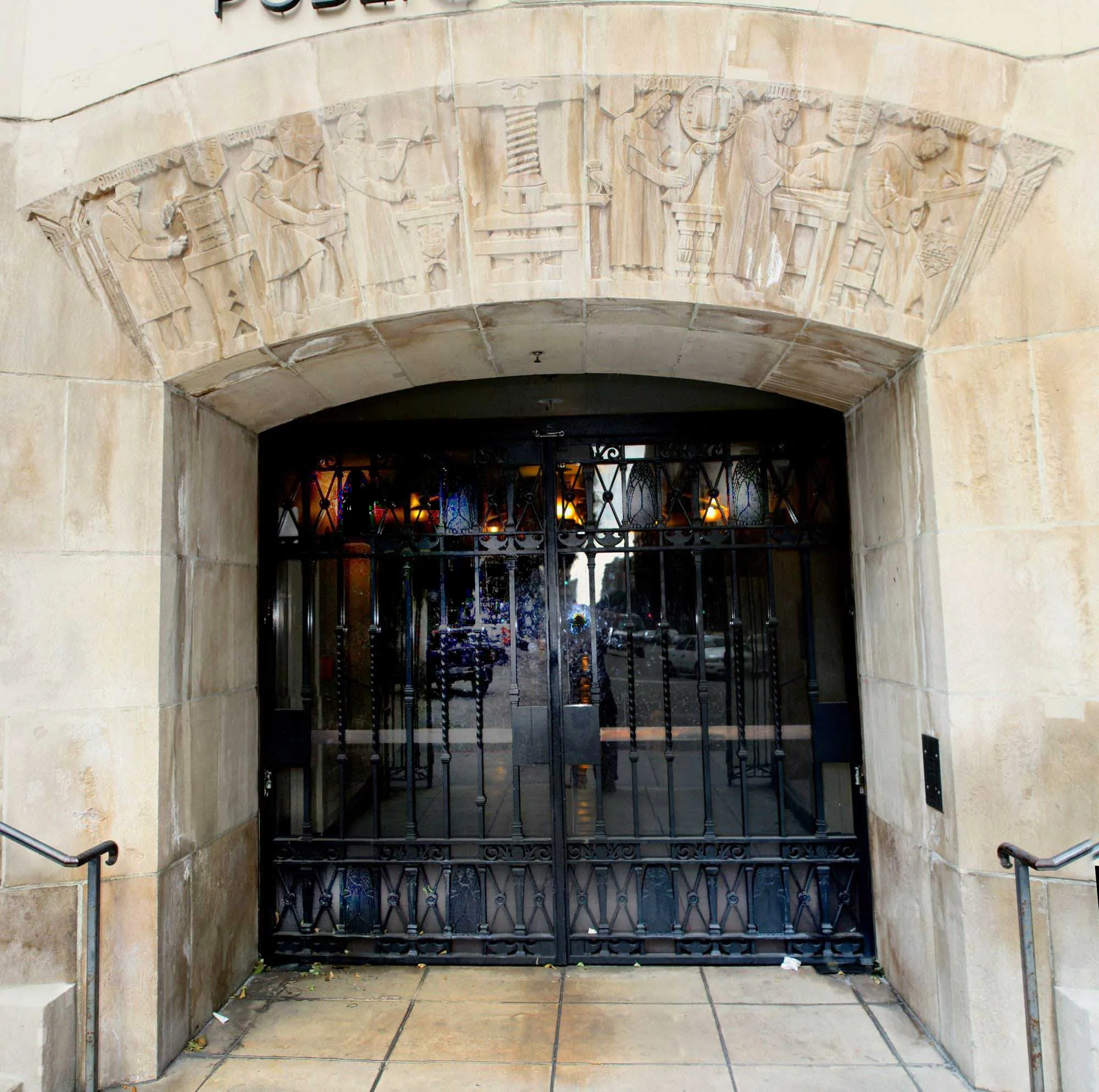 Printers’ Tunnel entrance and owl gates, Los Angeles Public Library