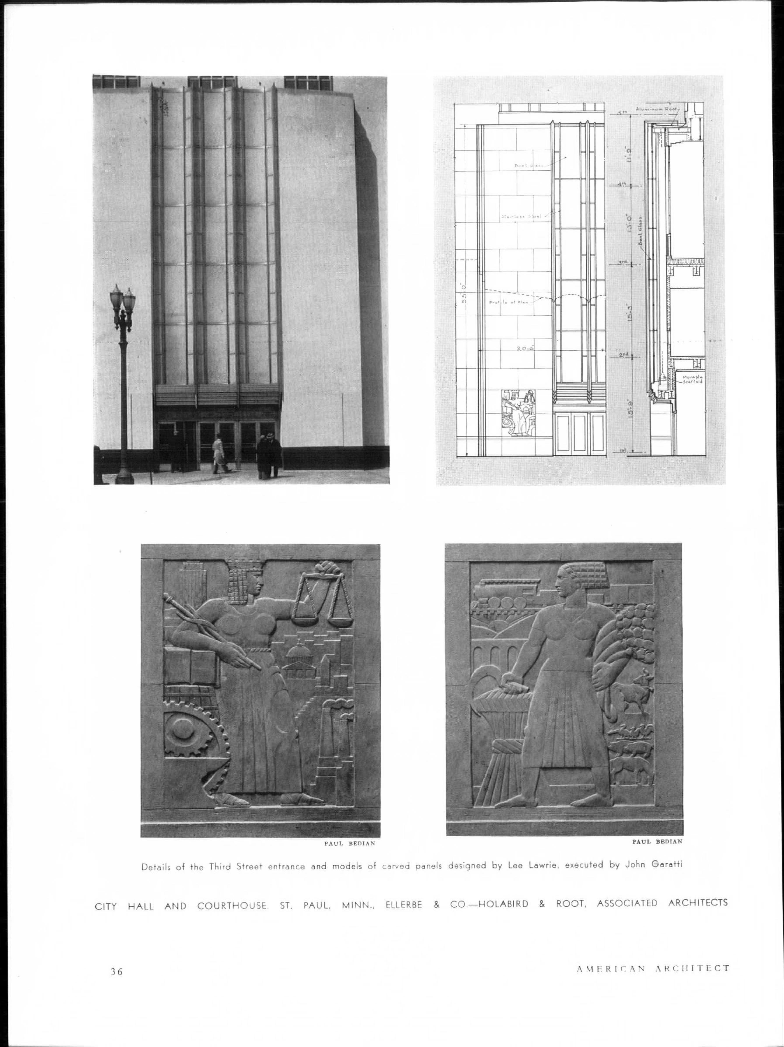 American Architect feature page with Lawrie reliefs, American Architect · July 1933