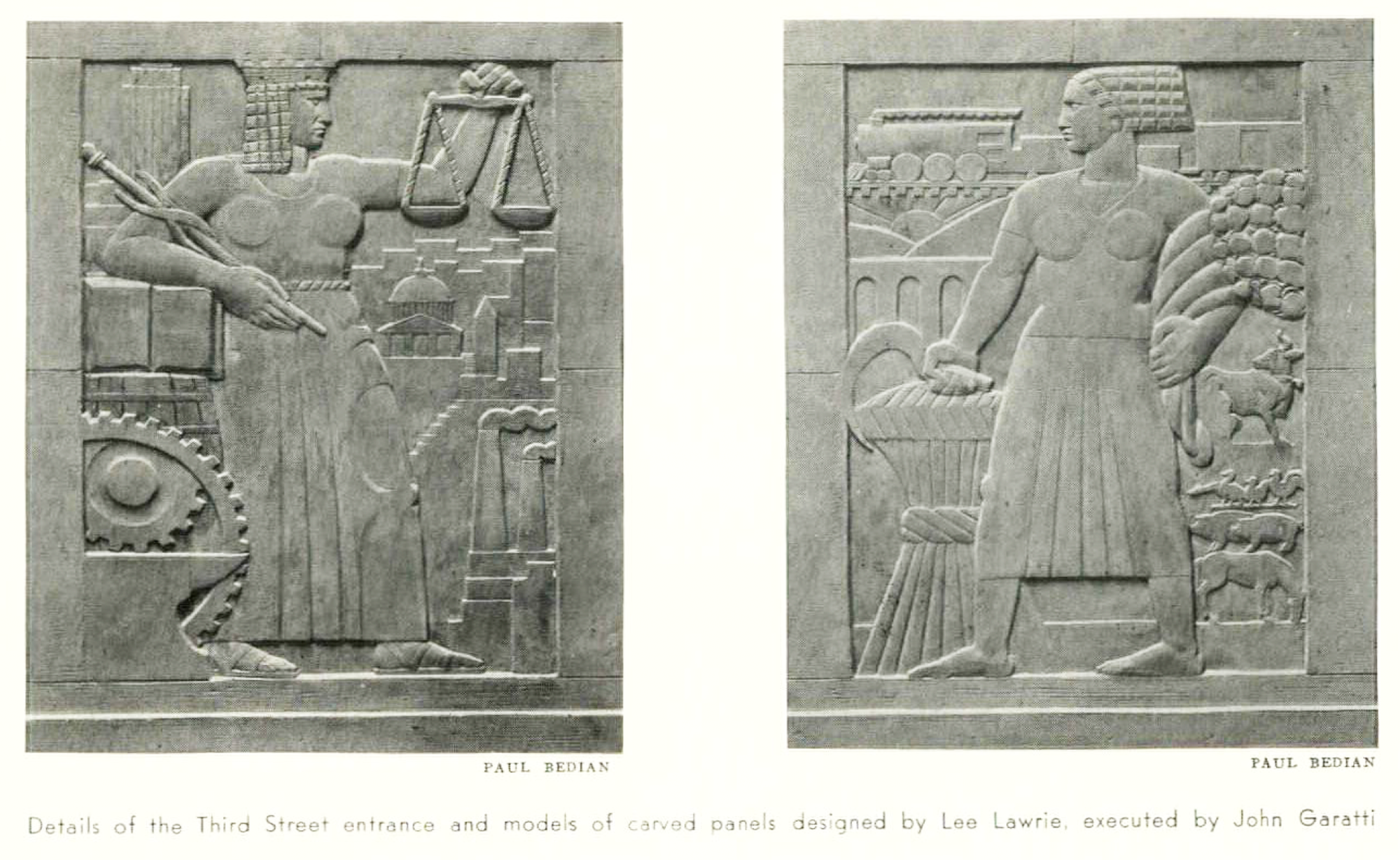 Industry and Agriculture reliefs by Lee Lawrie, American Architect · July 1933