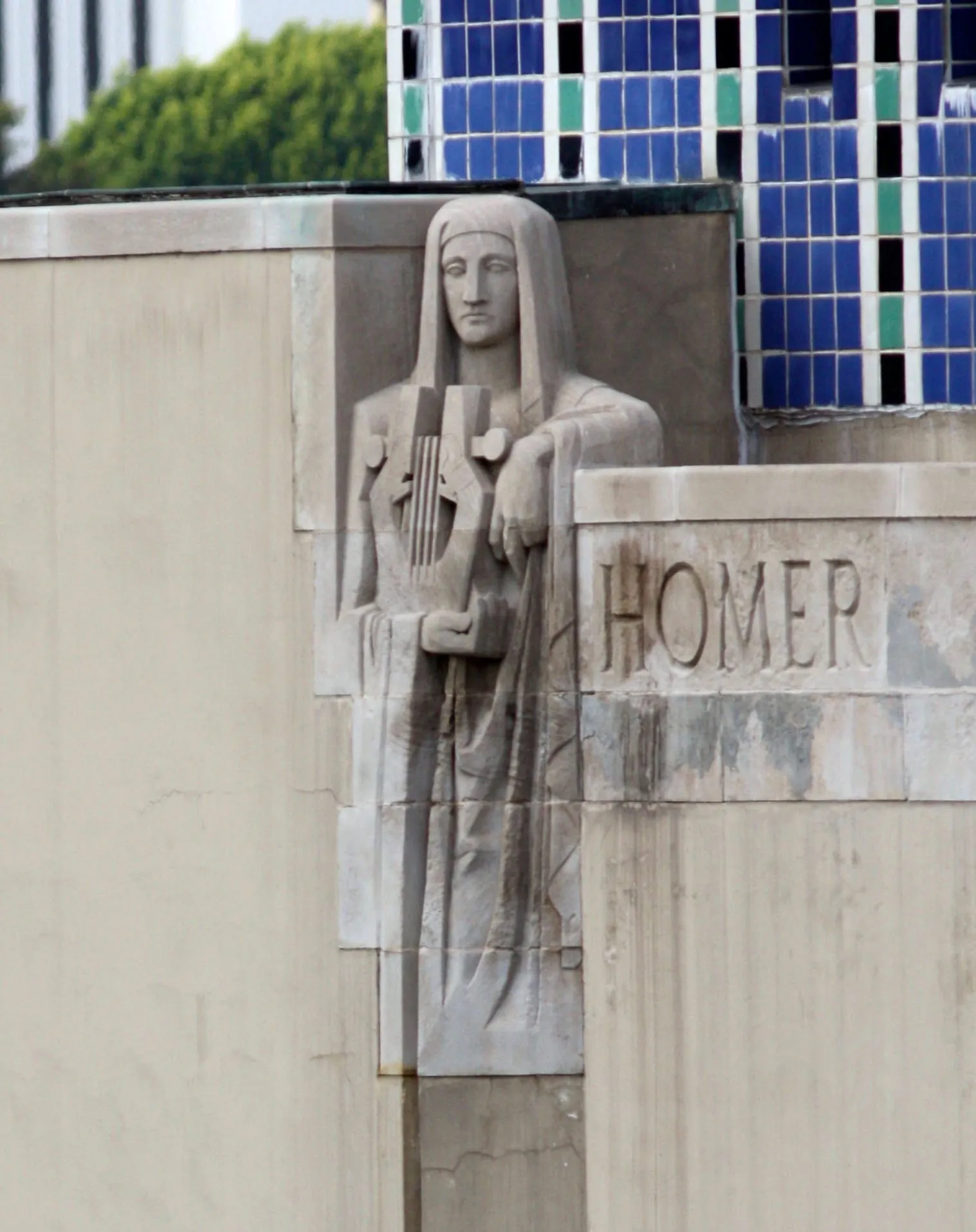 Homer, the blind poet and author of the Iliad and the Odyssey, Los Angeles Public Library Tower