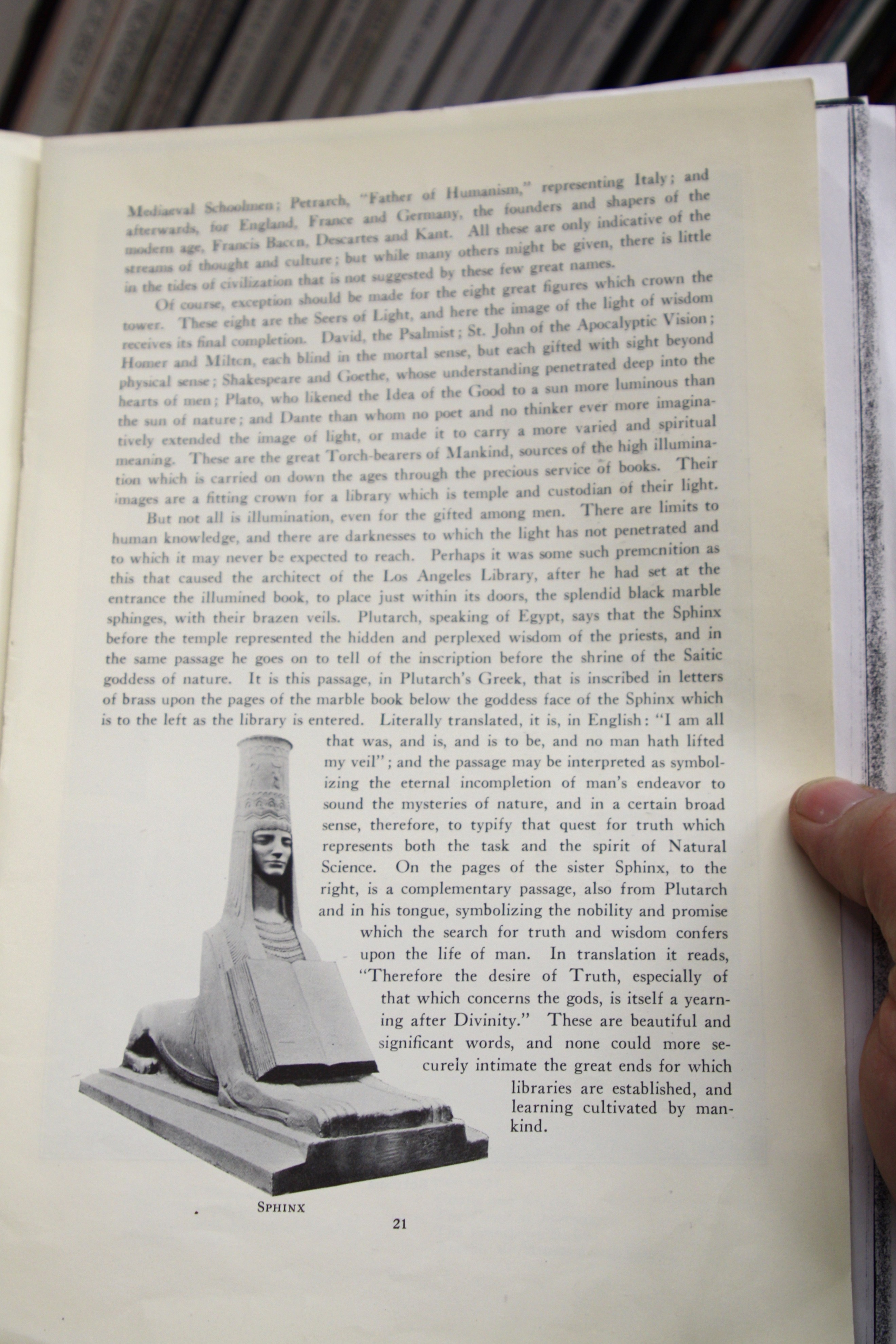 Archival document of Library publication describing the eight Seers of Light who crown the tower, from Lee Lawrie’s Los Angeles Public Library Tower collection.