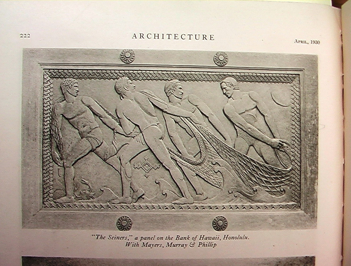 Photograph of The Seiners, Bank of Hawaii, from Architecture, April 1930, from Lee Lawrie’s Honolulu, Hawaii collection.
