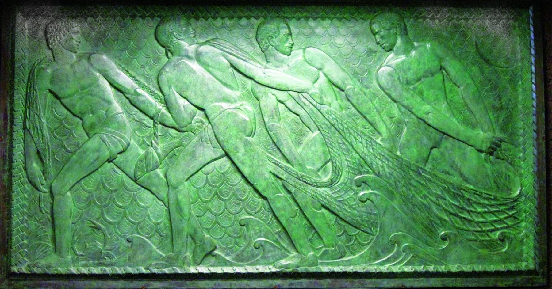 Photograph of The Seiners panel by Lee Lawrie, from Lee Lawrie’s Honolulu, Hawaii collection.