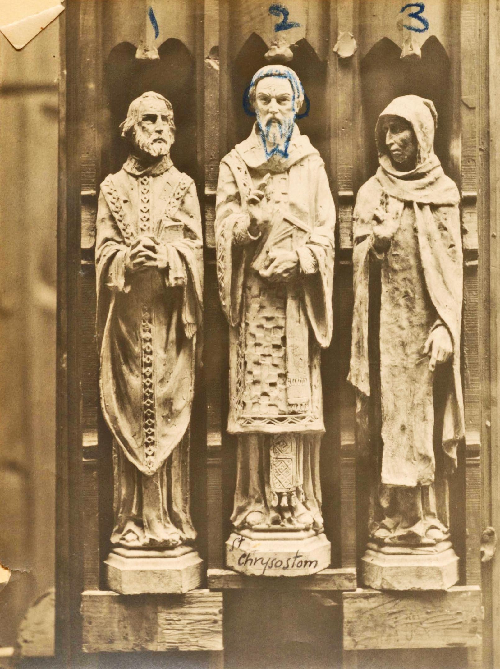 Three sculptural figure studies during the development of the St. Thomas reredos
