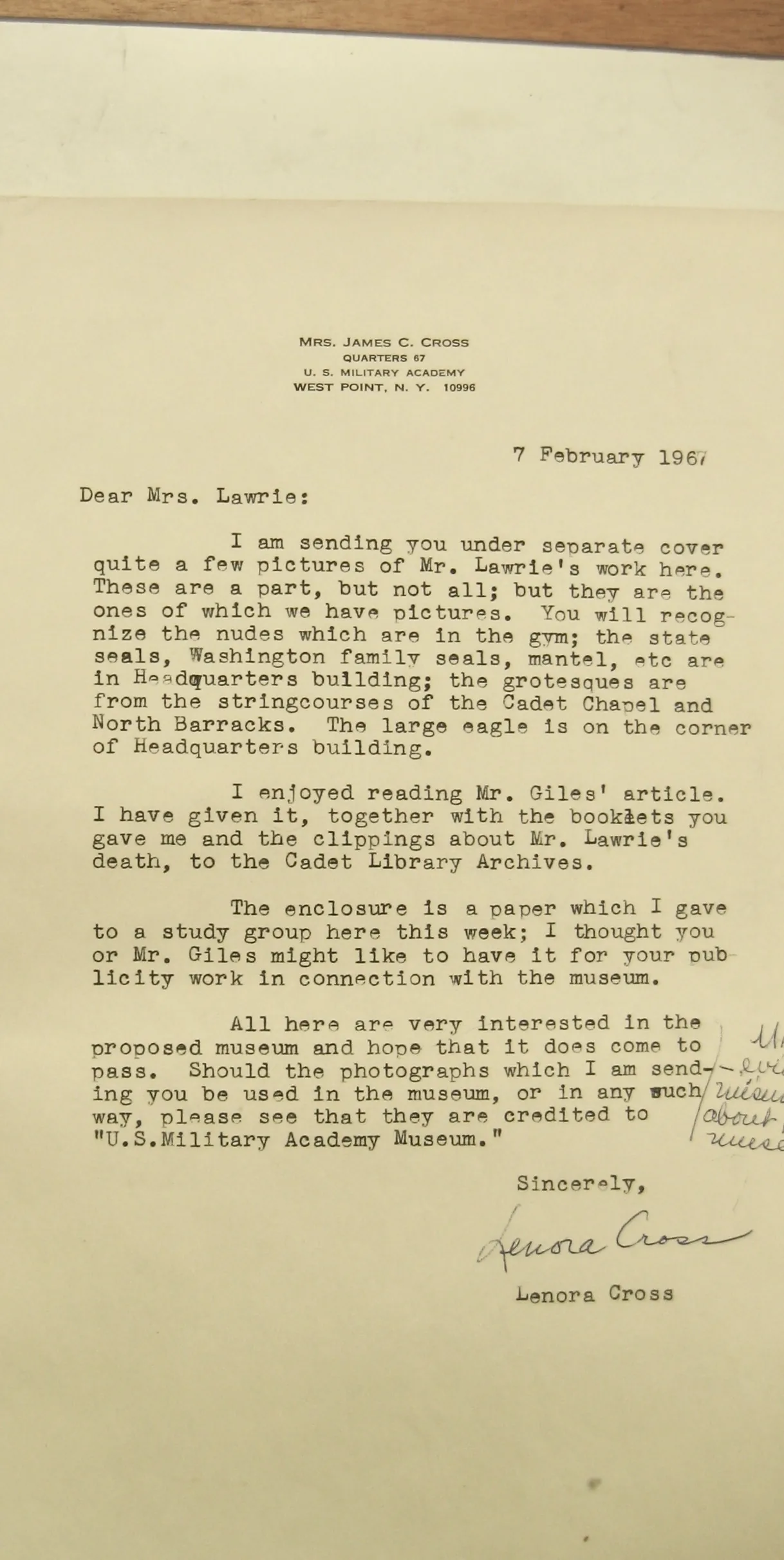 Archival document of Archival correspondence on West Point work, from Lee Lawrie’s West Point, New York · 1903–1910 collection.