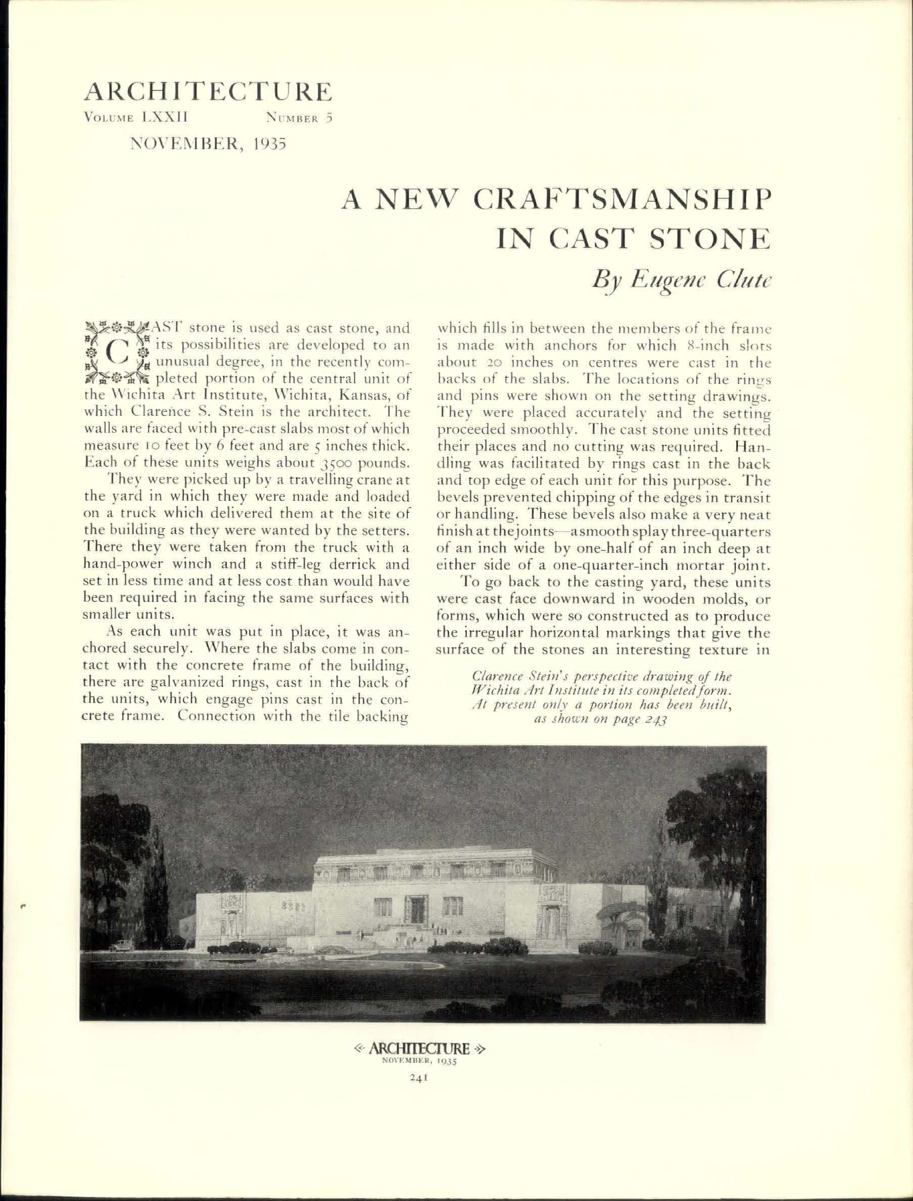 “A New Craftsmanship in Kansas,” Architecture, November 1935, Wichita Art Museum · 1935