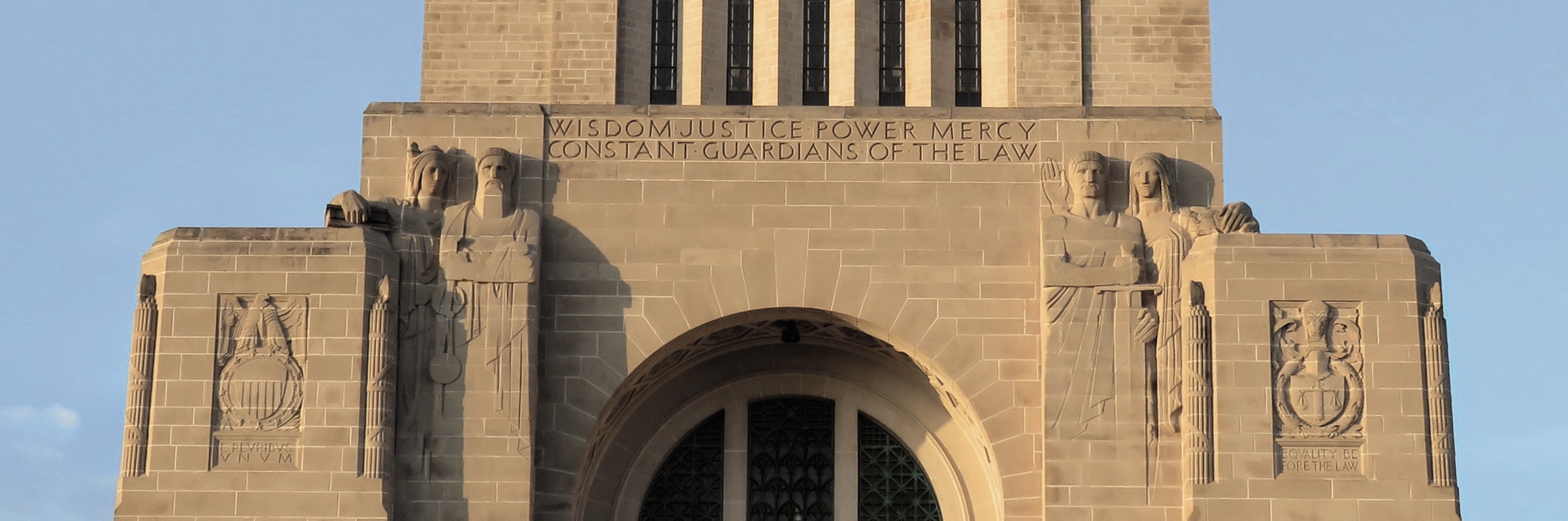 Wisdom, Justice, Power and Mercy sculptures at the Nebraska State Capitol