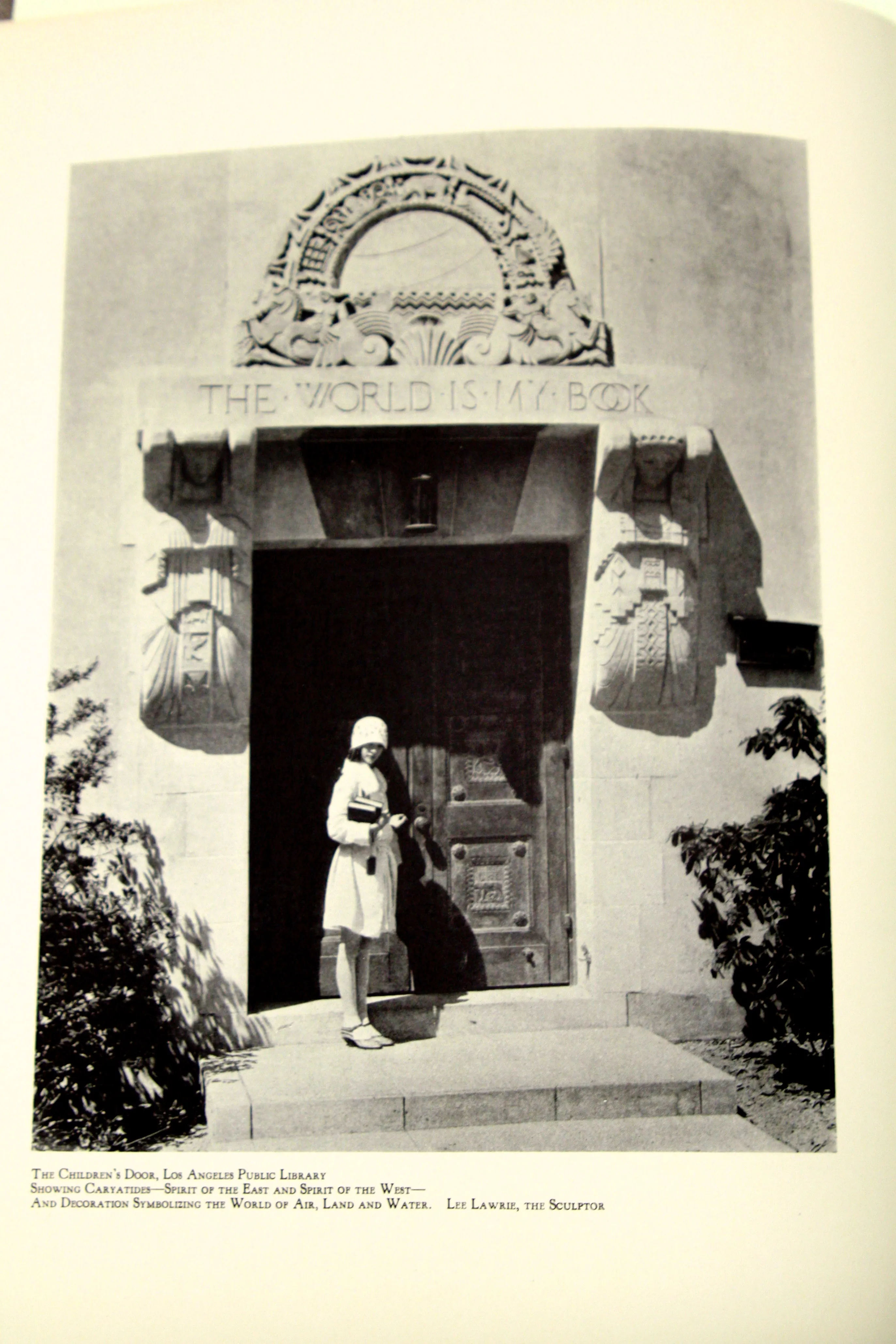 Vintage view of the Children’s Court entrance, Los Angeles Public Library · Children’s Court