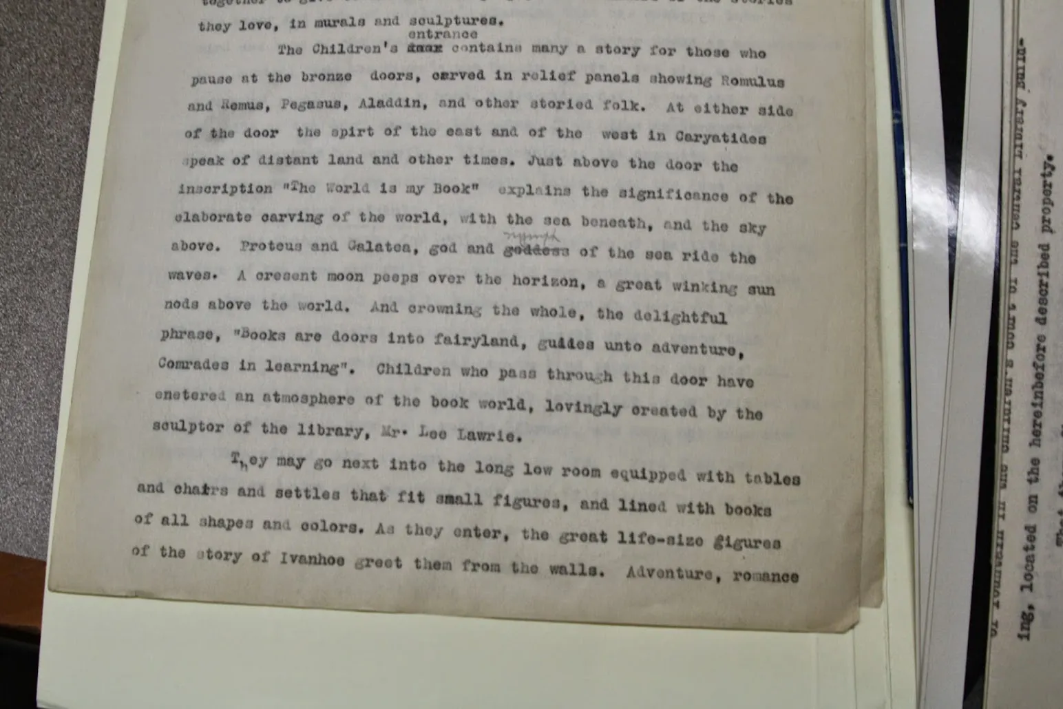 Narrative inscription at the Children’s Court doorway, Los Angeles Public Library · Children’s Court