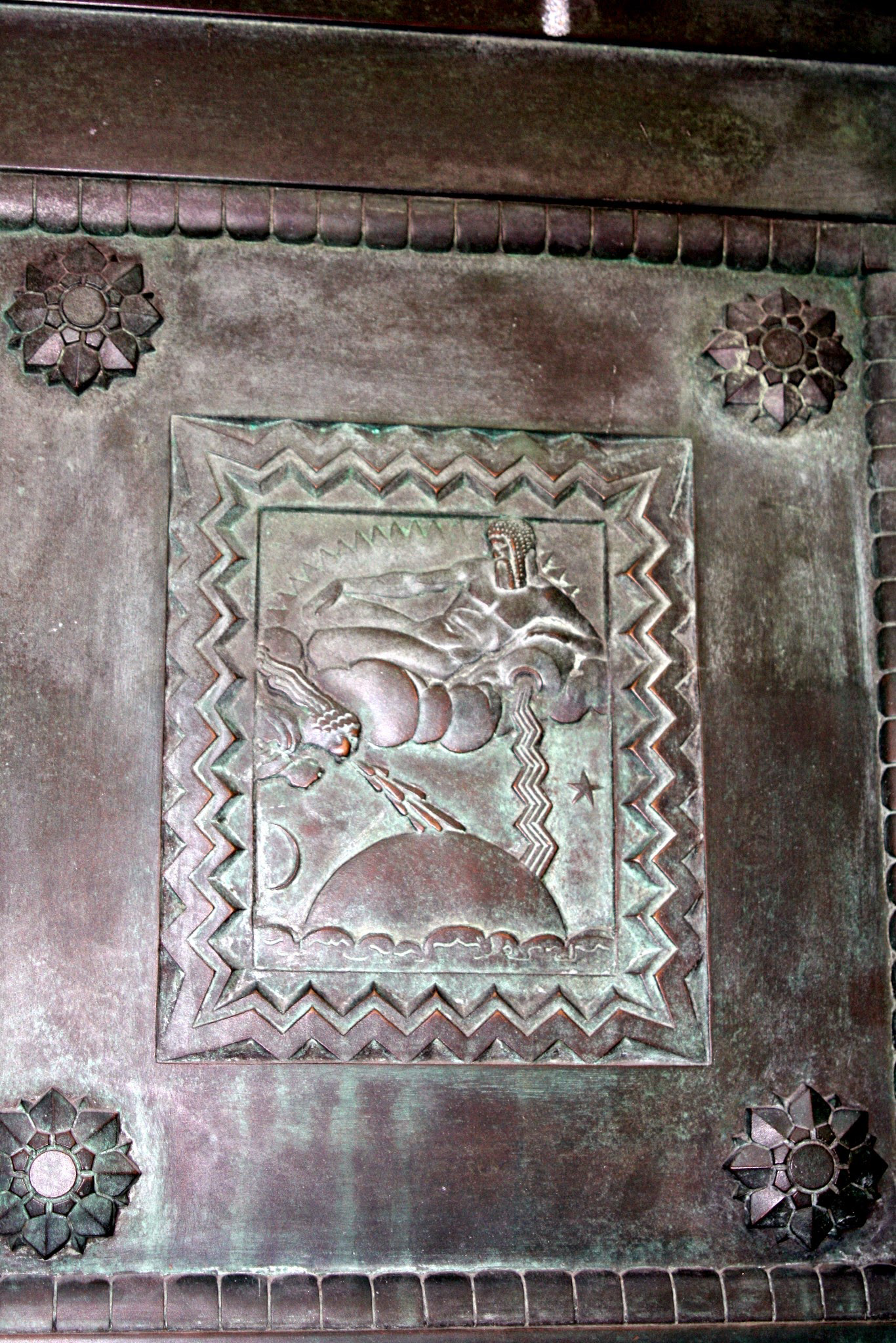 Zeus throwing lightning bolts, Los Angeles Public Library · Children’s Court