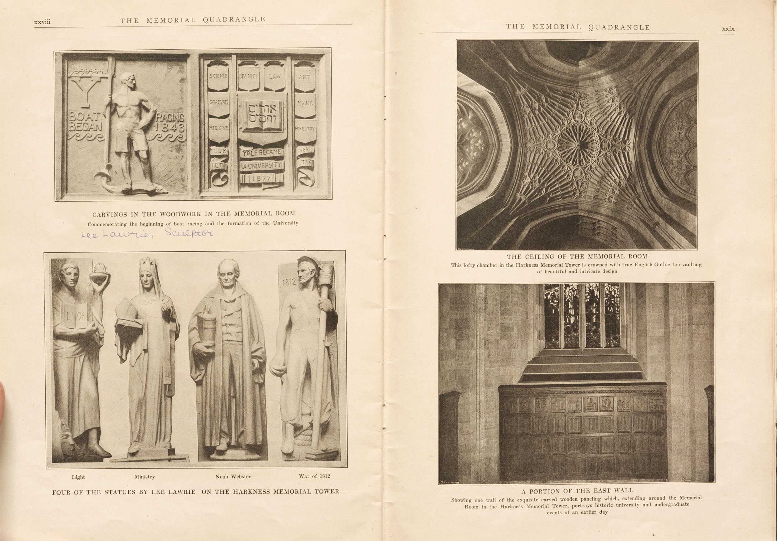 Published Harkness Tower details showing Lee Lawrie sculpture at Yale