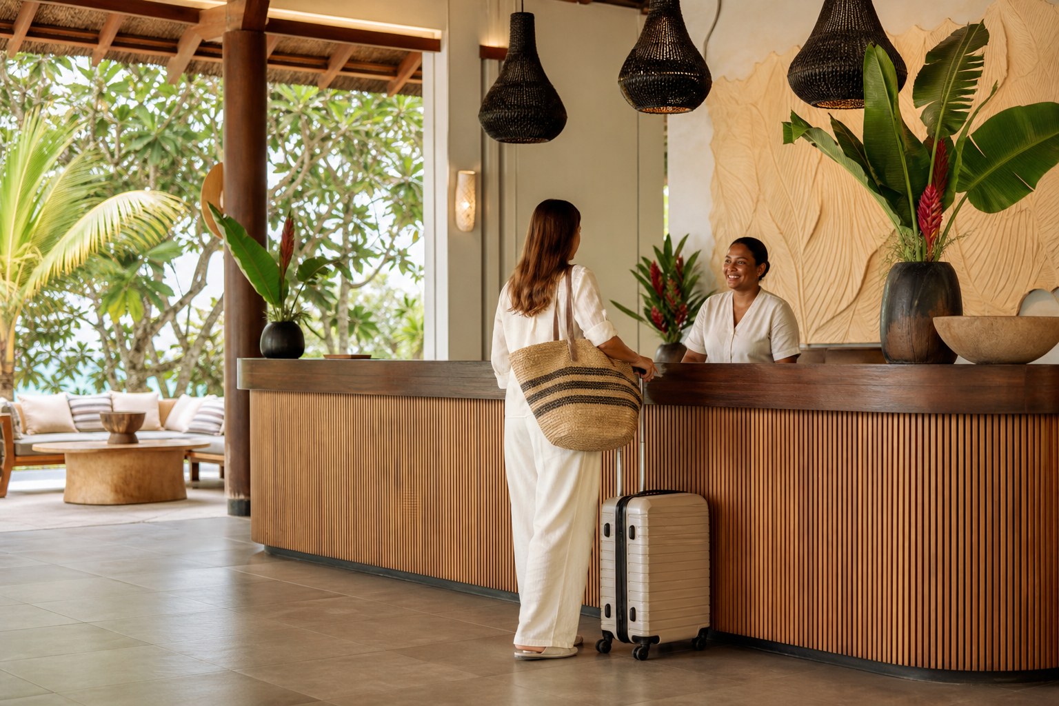 Boutique hotel arrival in Seychelles