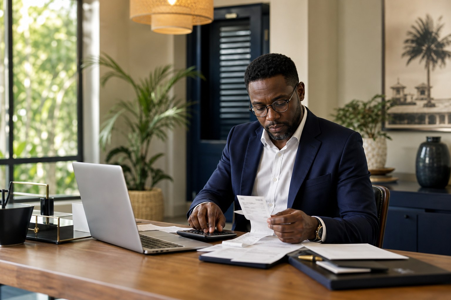 Hotel finance manager reviewing payment records