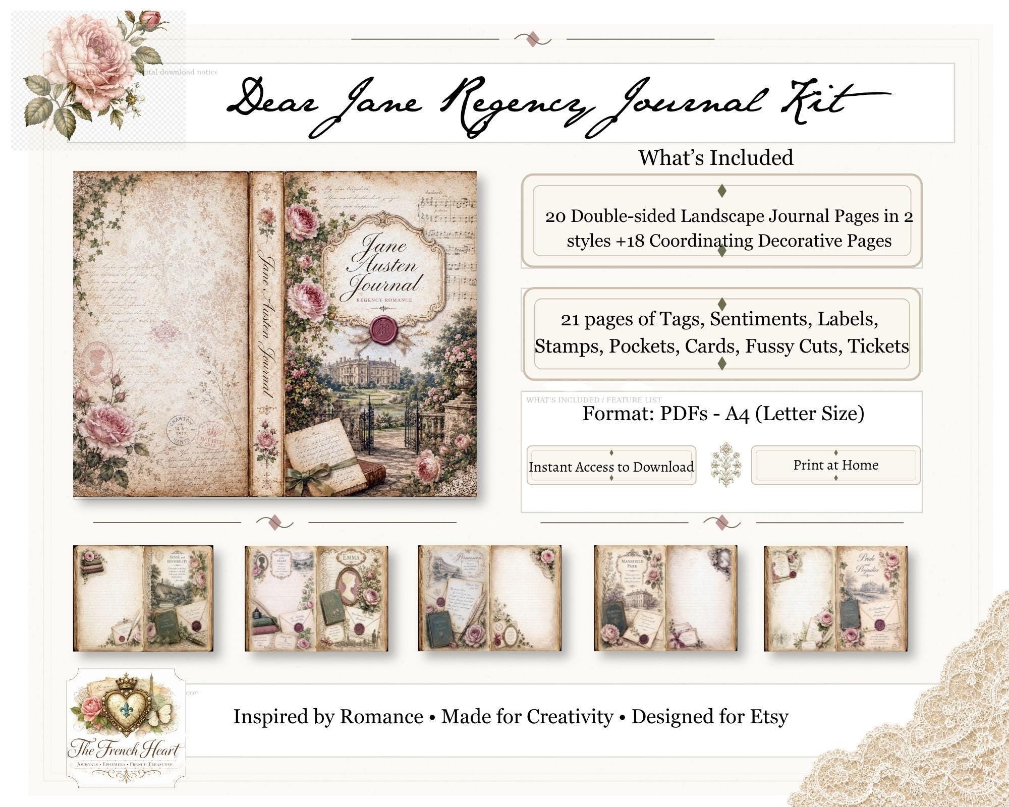 Jane Austen Regency Junk Journal Kit – Printable Vintage Ephemera & Literary Digital Download