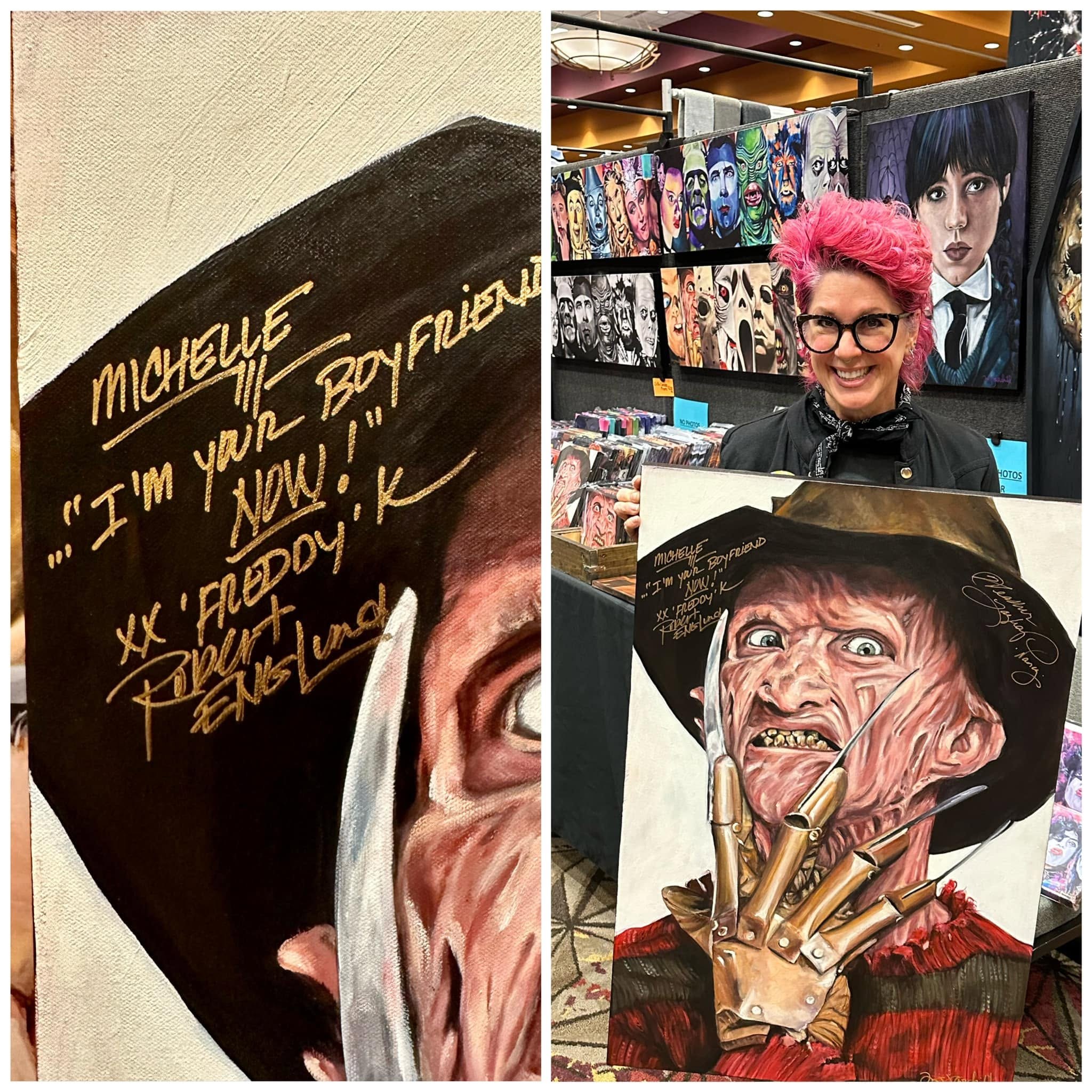 Michelle Johnson Fairchild with her artwork at a convention