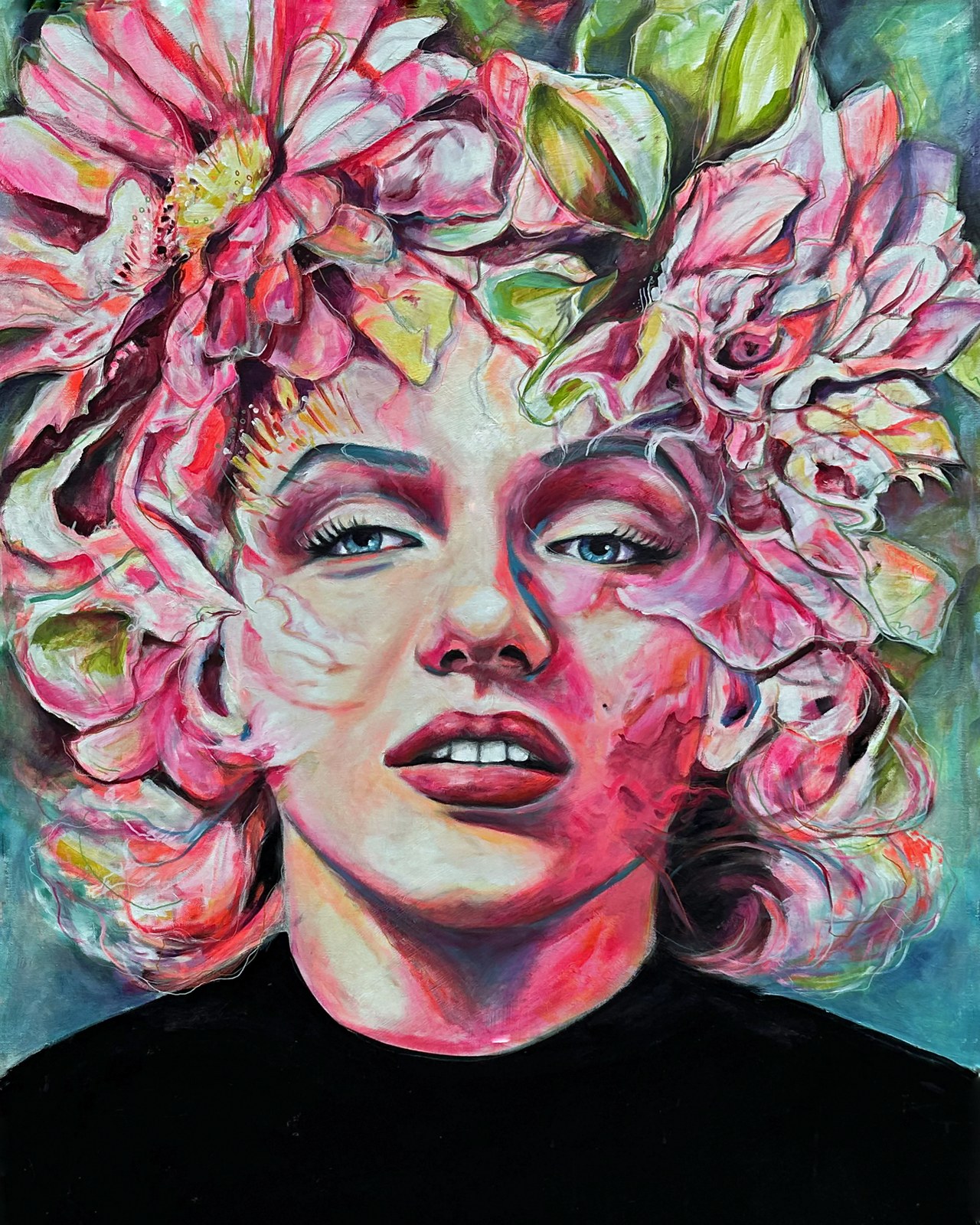 Marilyn Monroe artwork with flowers
