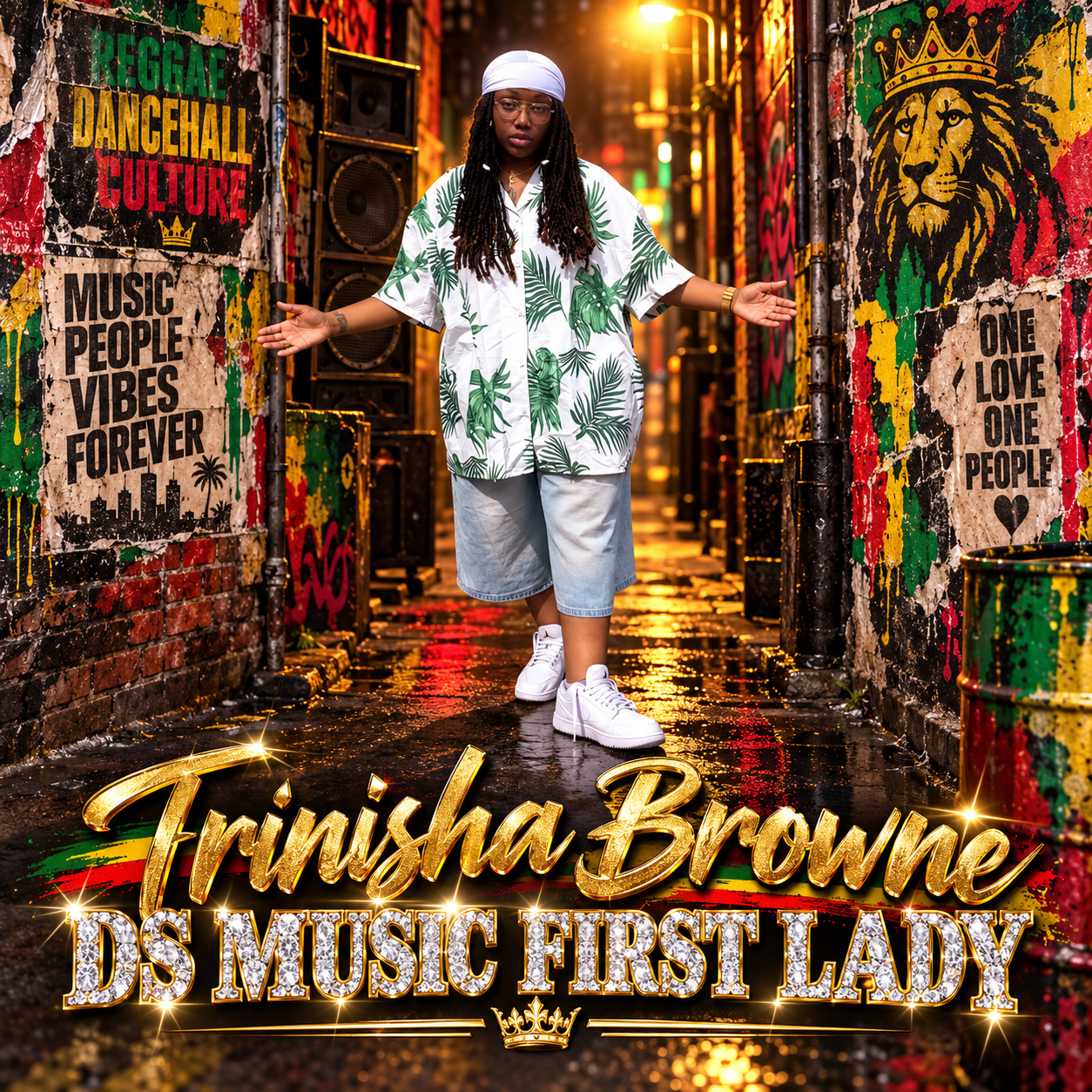 Trinisha Browne in a reggae and dancehall-inspired alleyway