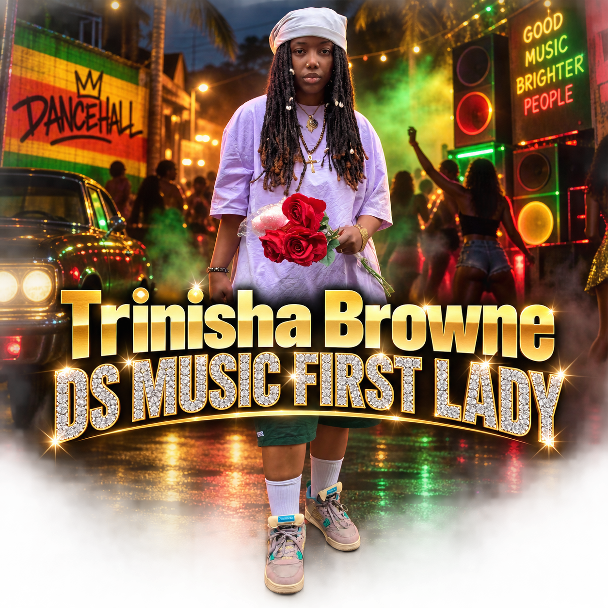 Trinisha Browne in a dancehall-inspired nighttime scene