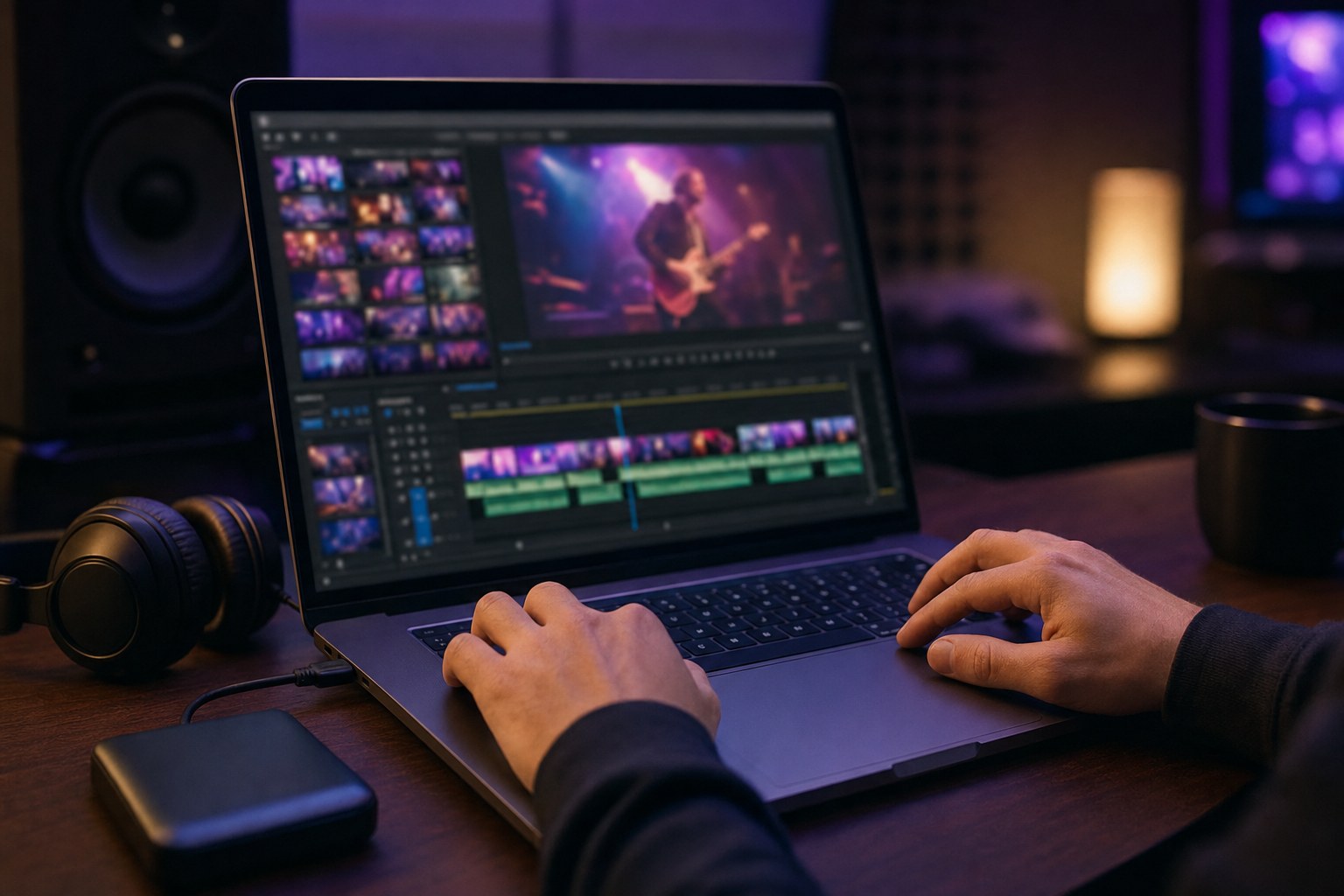 Editor selecting performance clips for a music video release